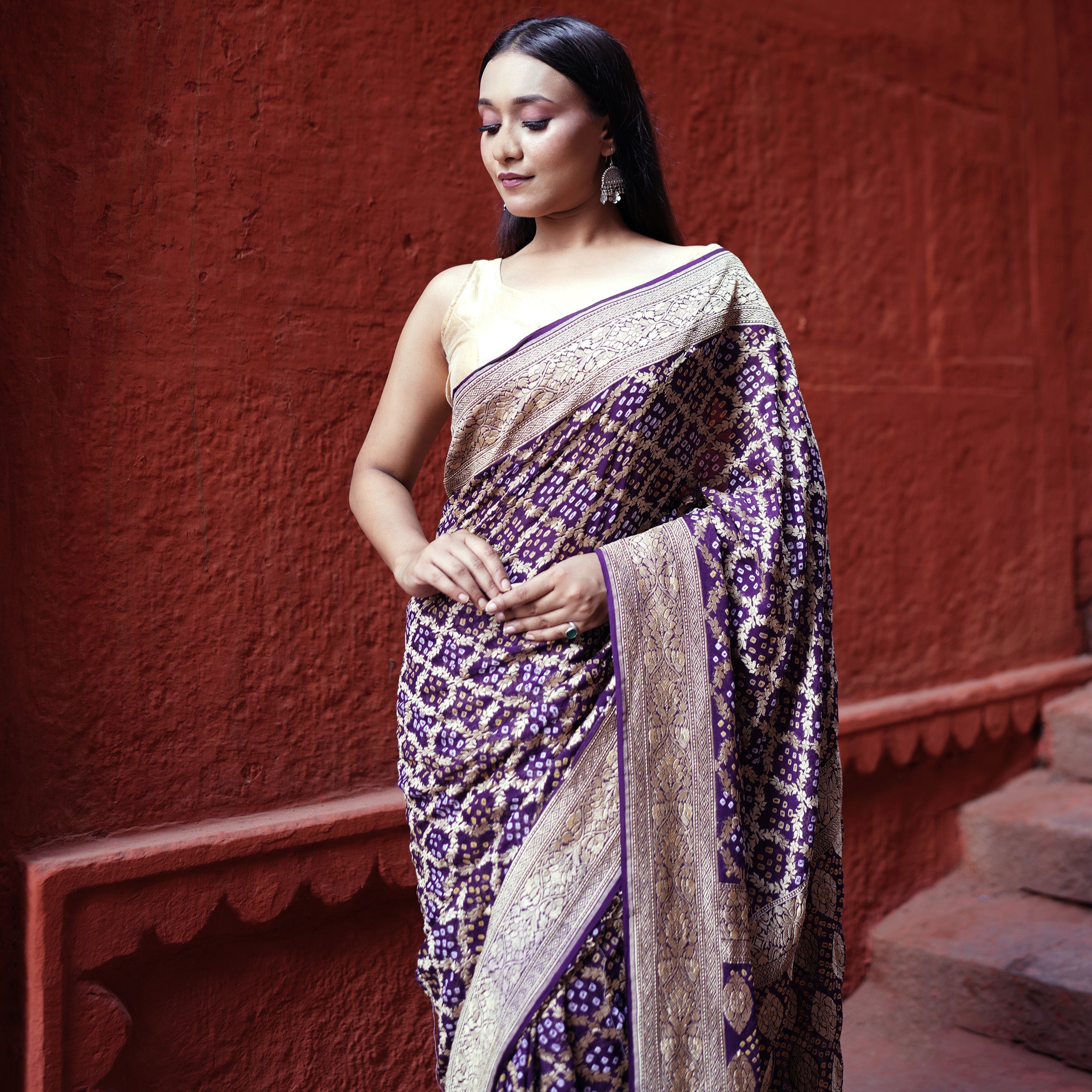 Khaddi Georgette Bandhini Saree