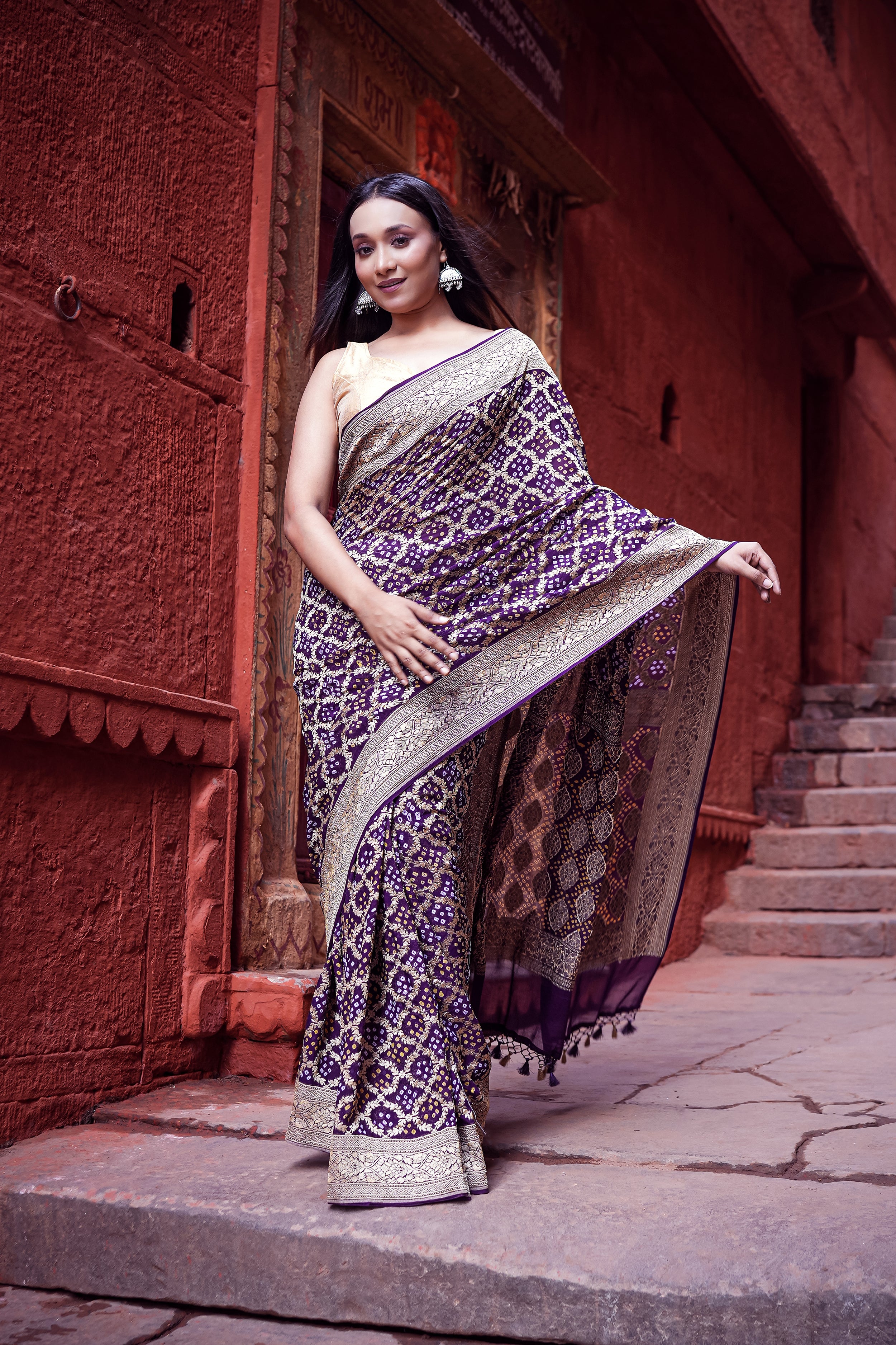 Khaddi Georgette Bandhini Saree