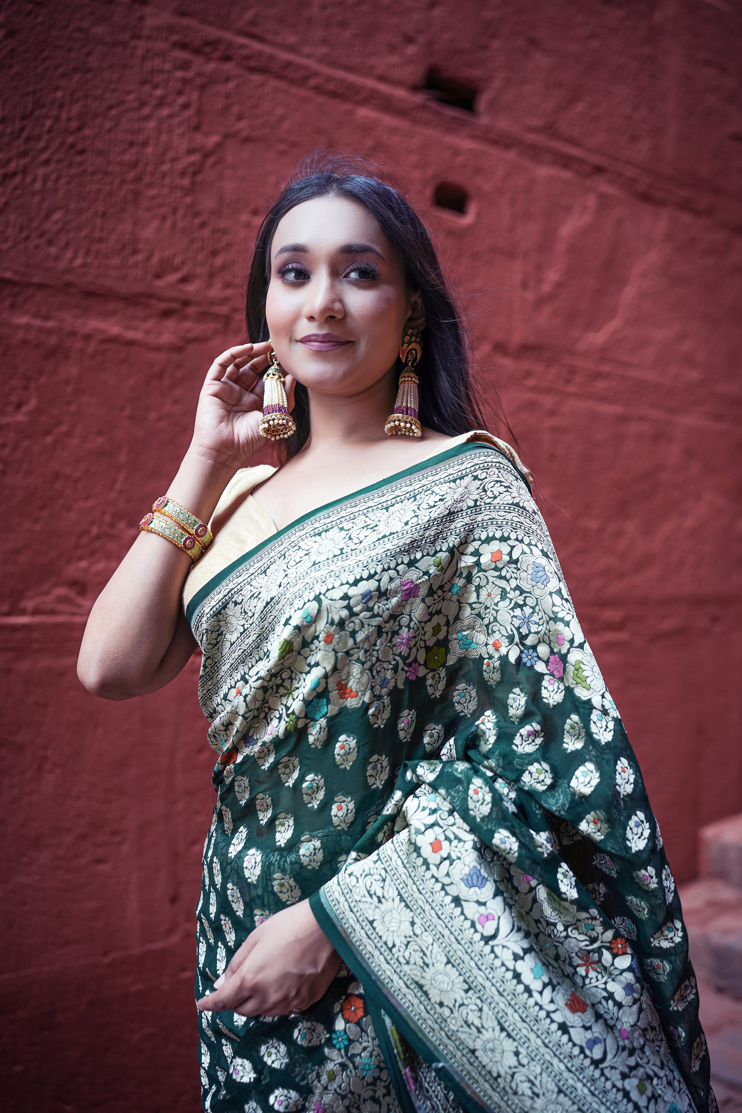 Khaddi Georgette Meenakari Saree