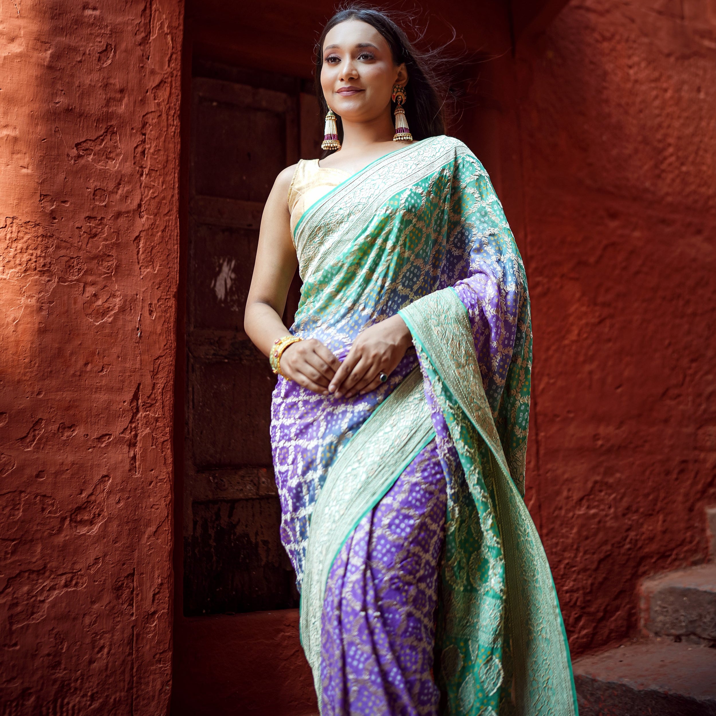Khaddi Georgette Bandhini Saree
