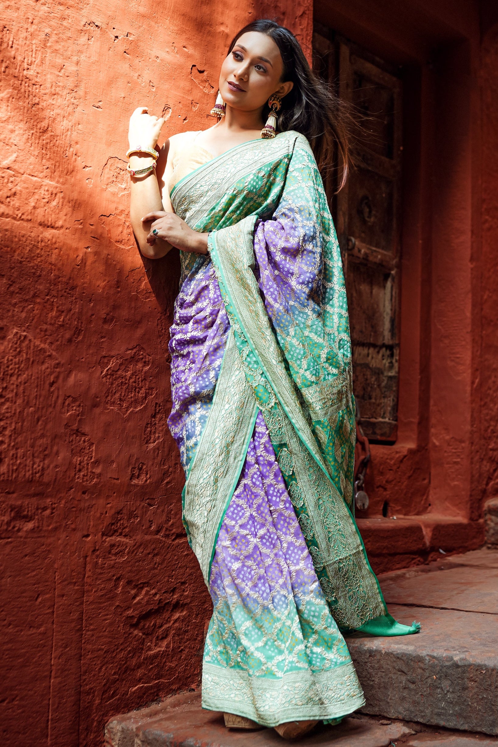 Khaddi Georgette Bandhini Saree