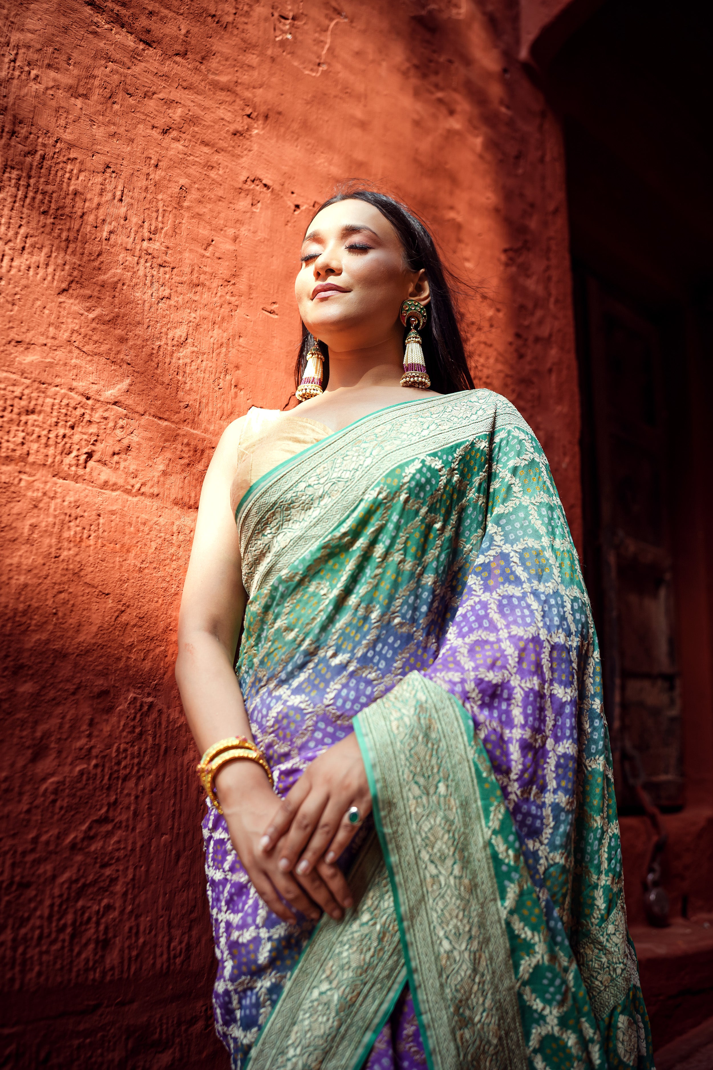 Khaddi Georgette Bandhini Saree