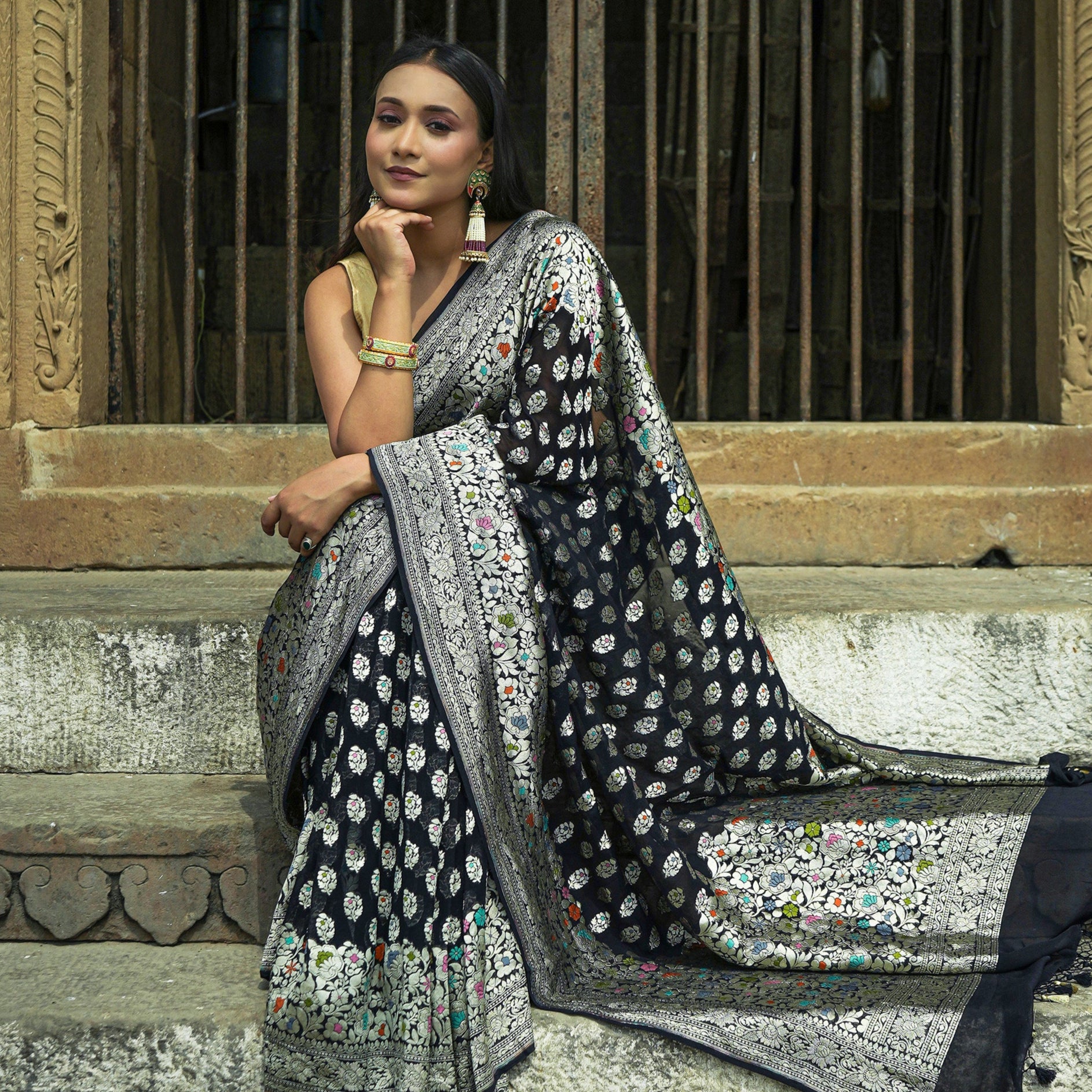 Khaddi Georgette Meenakari Saree