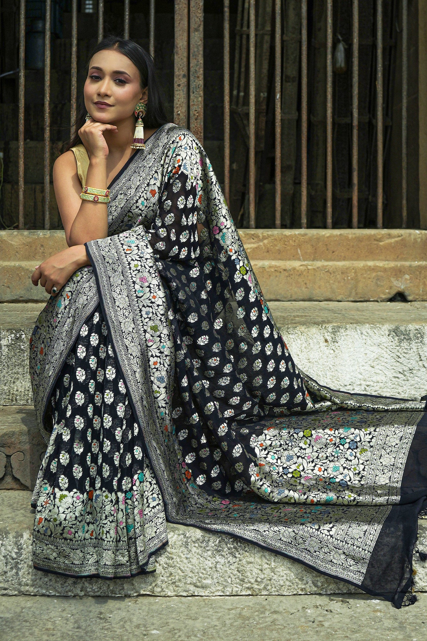 Khaddi Georgette Meenakari Saree