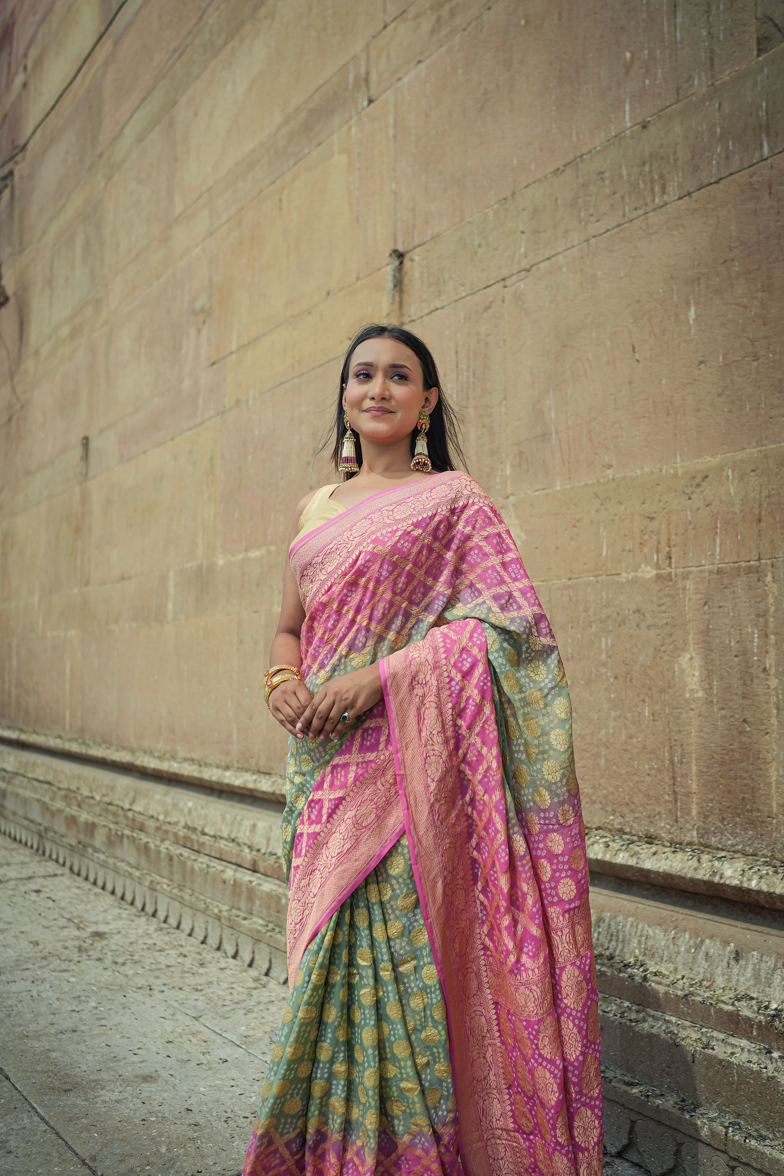 Khaddi Georgette Bandhini Saree