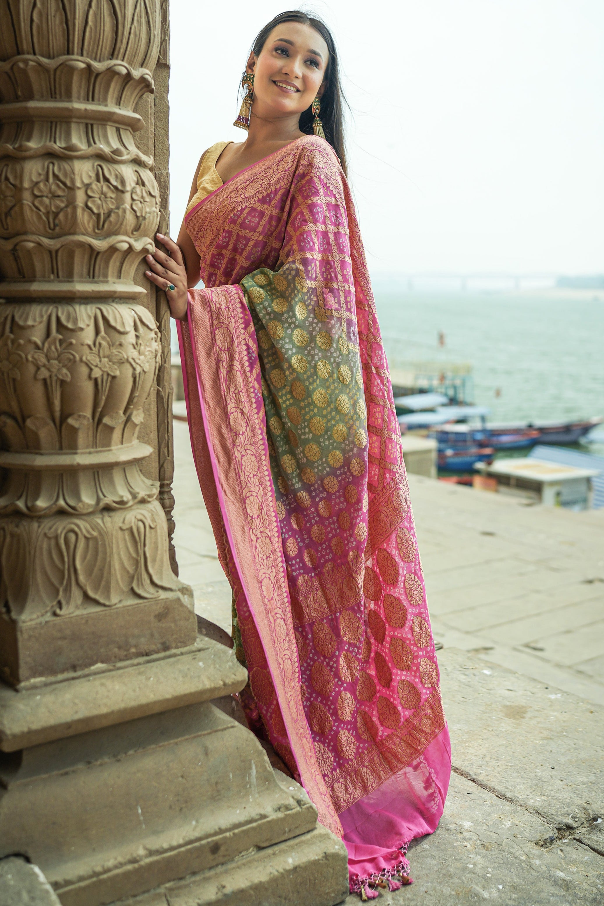 Khaddi Georgette Bandhini Saree