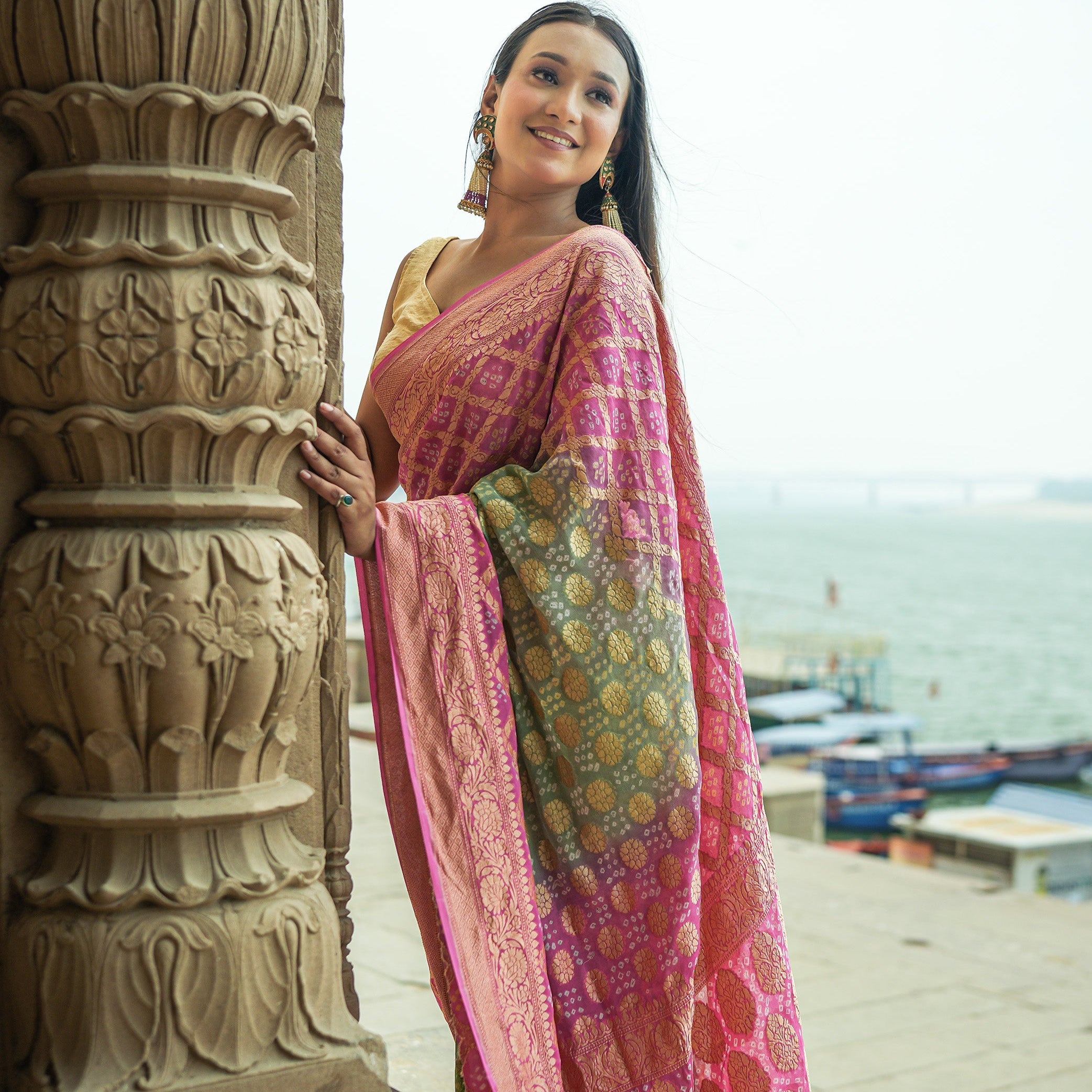 Khaddi Georgette Bandhini Saree