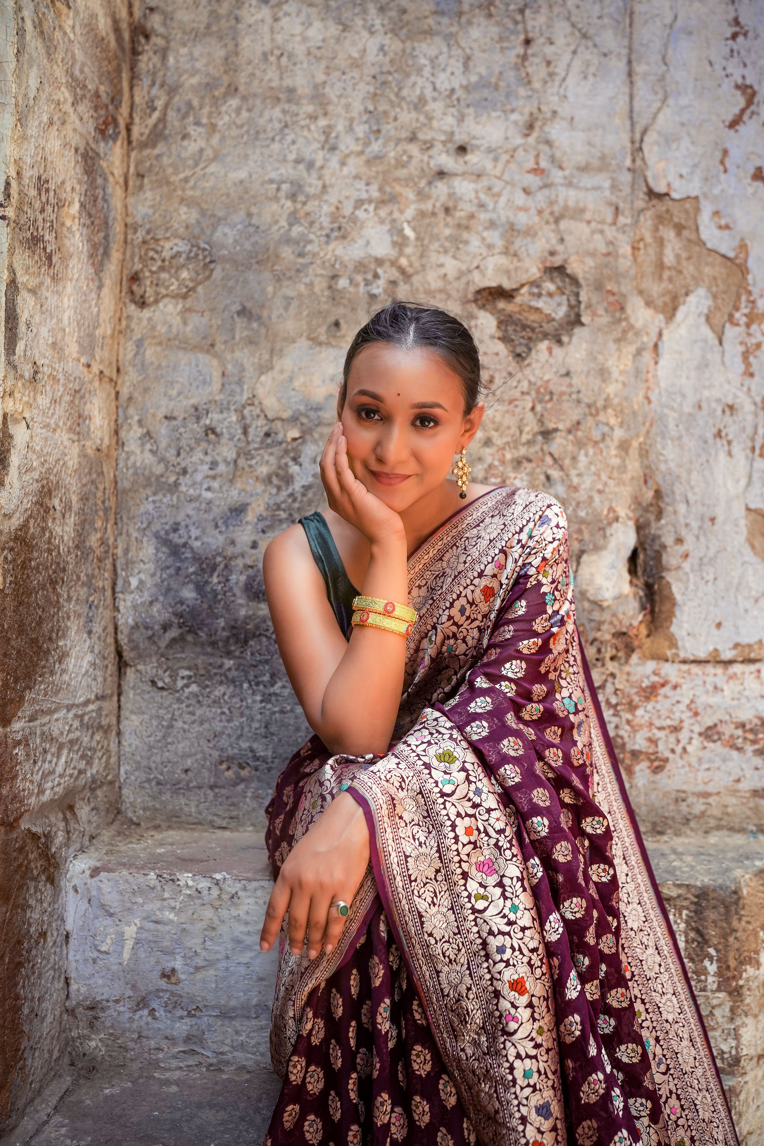 Khaddi Georgette Meenakari Saree