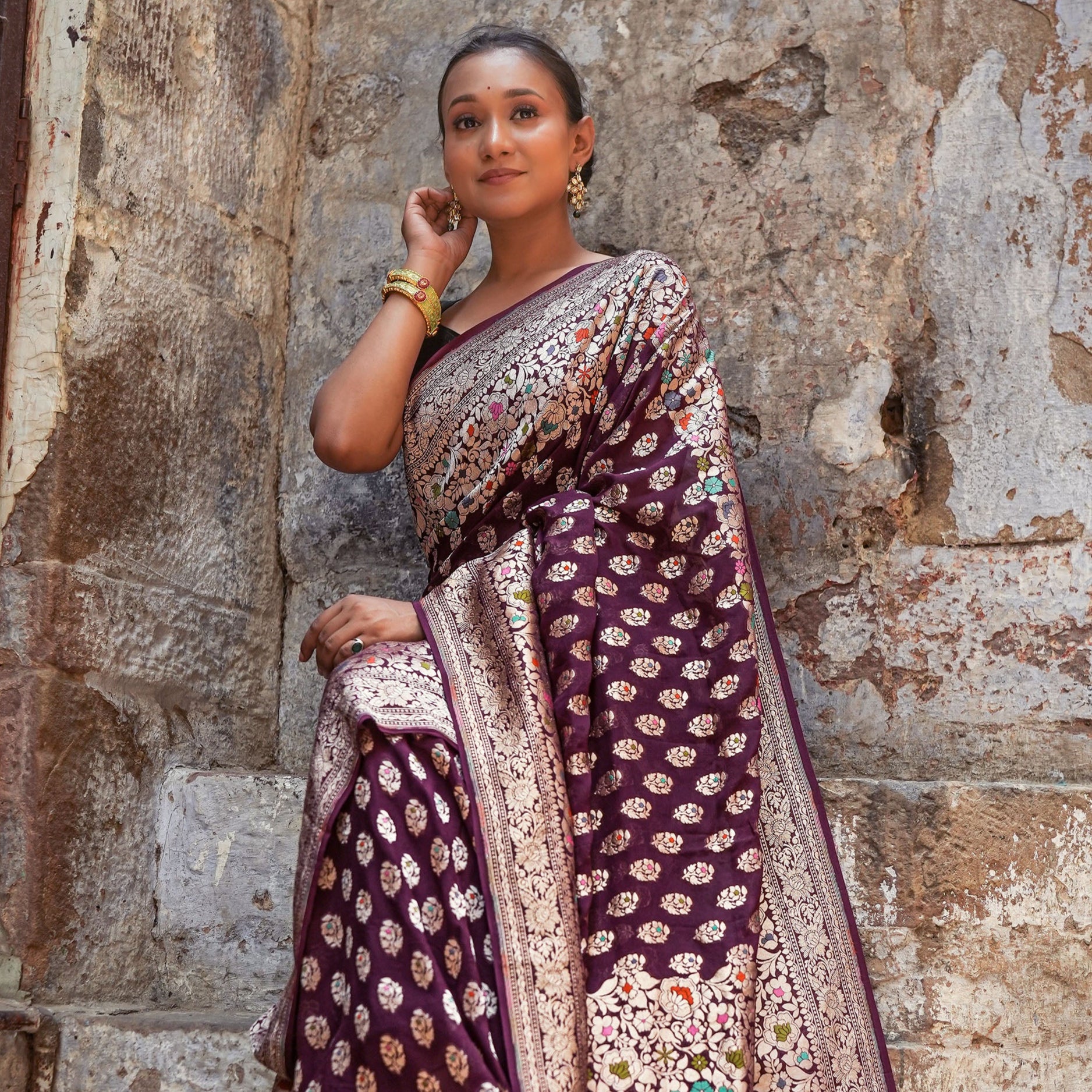 Khaddi Georgette Meenakari Saree