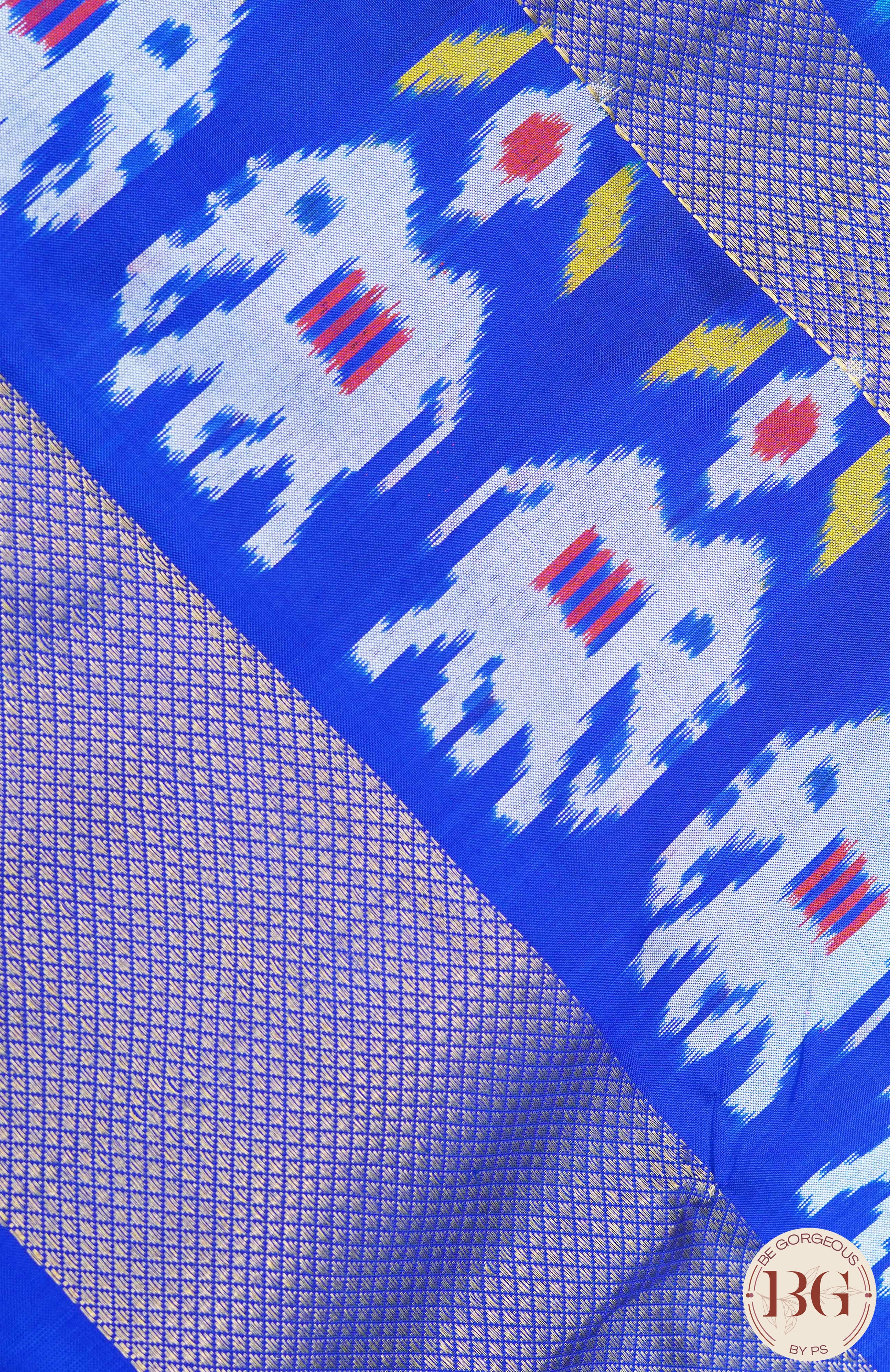 Ikkat Pure silk handloom saree with elephant on border - Blue