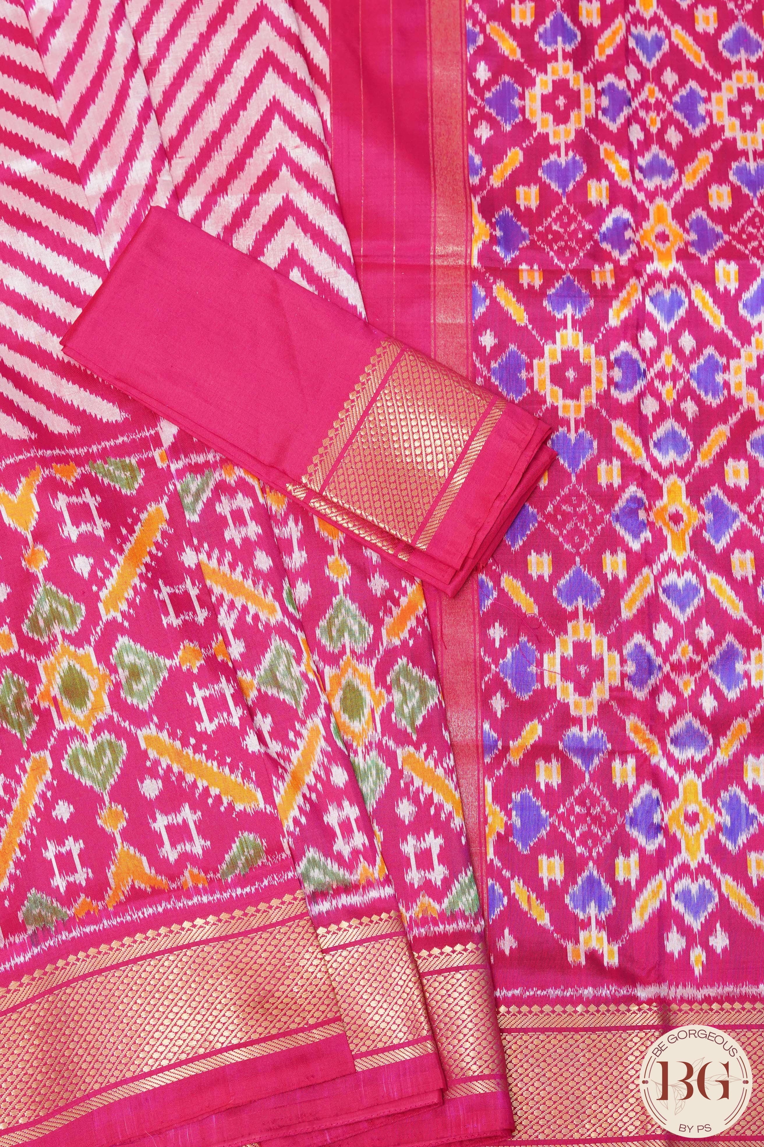 Ikkat Pure silk handloom saree with zig zag - Pink