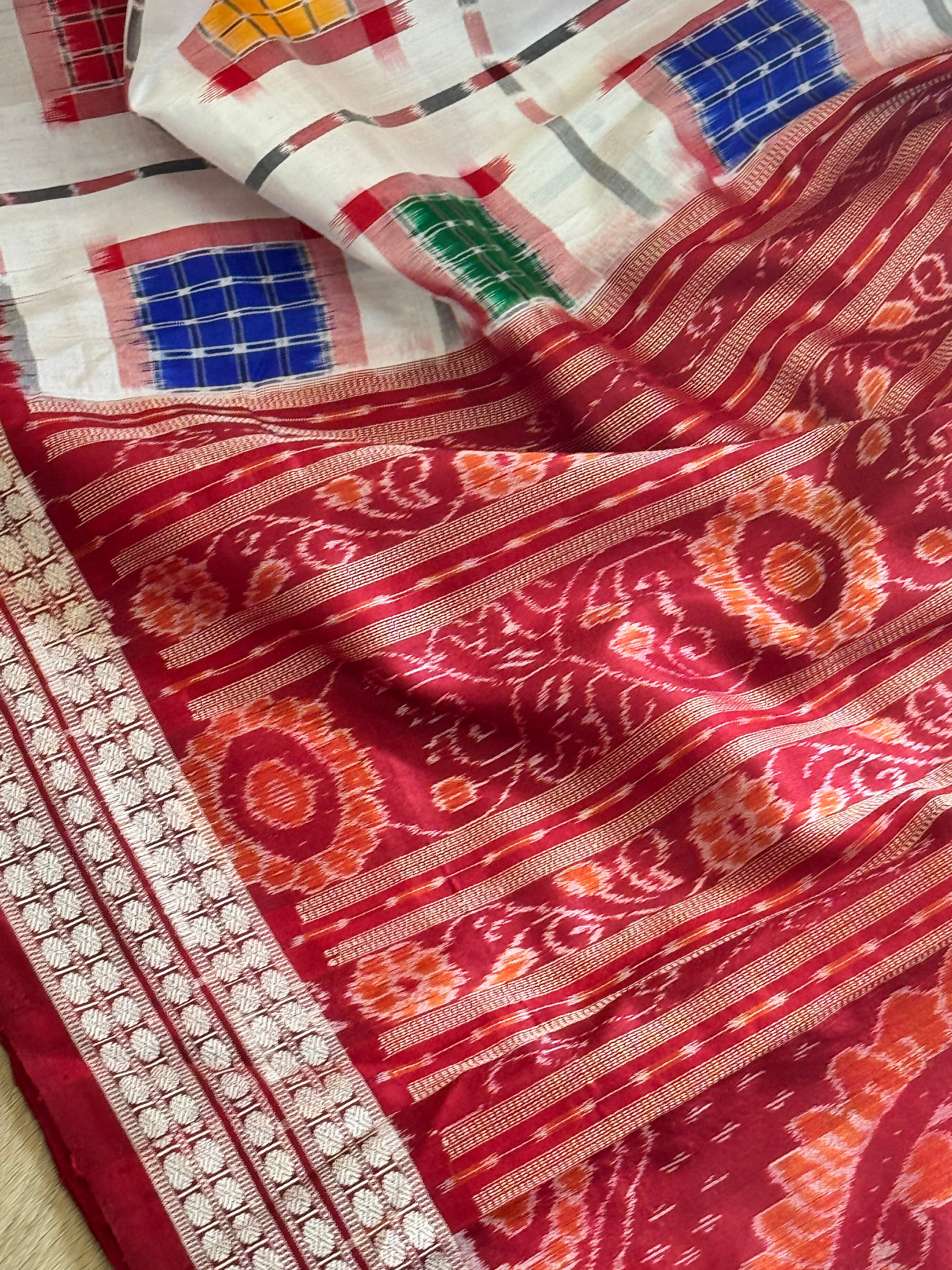 Sambalpuri Double Ikkat Ashwini silk handloom saree color - white