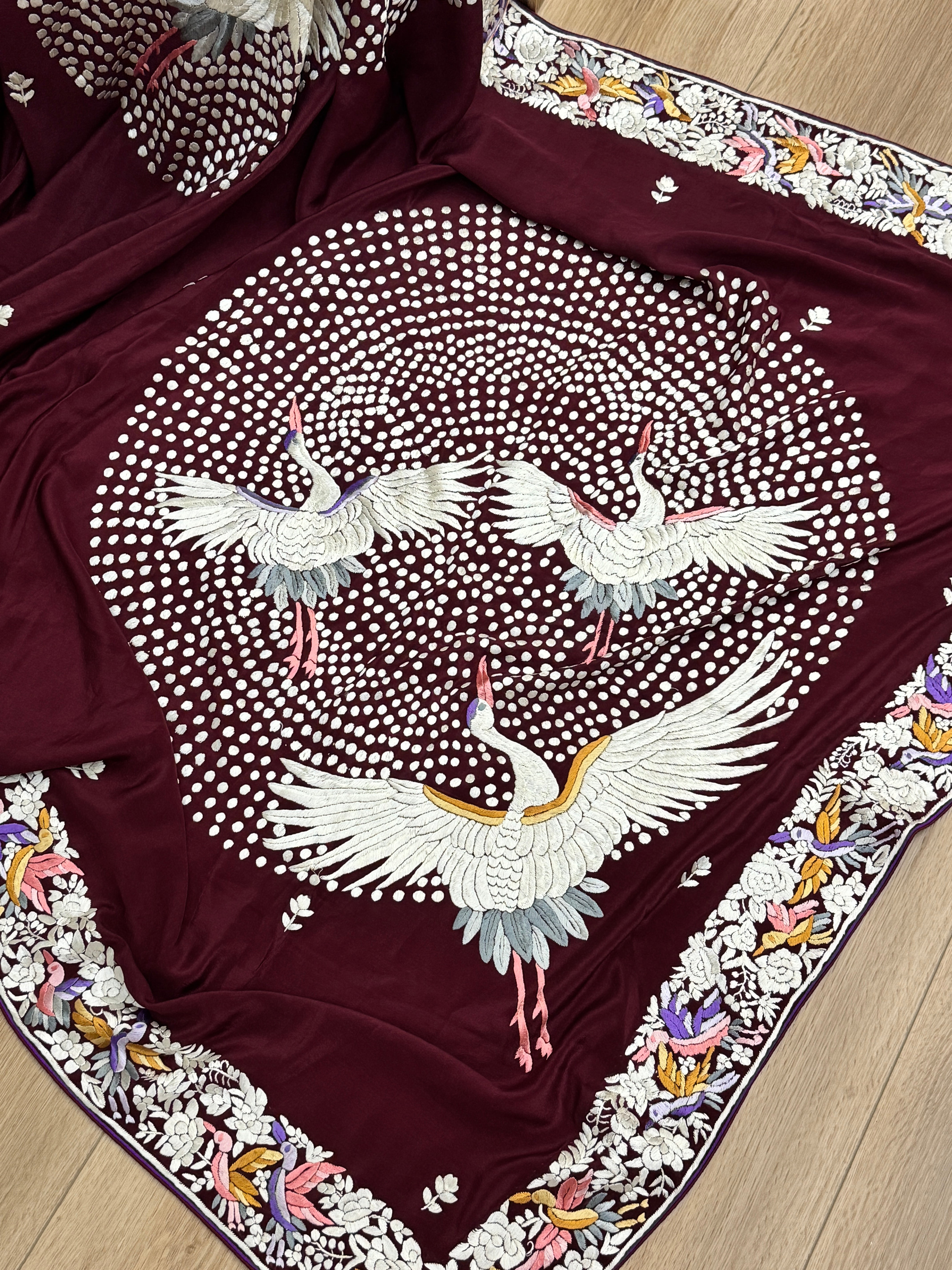 Parsi Gara hand embroidered crepe silk saree