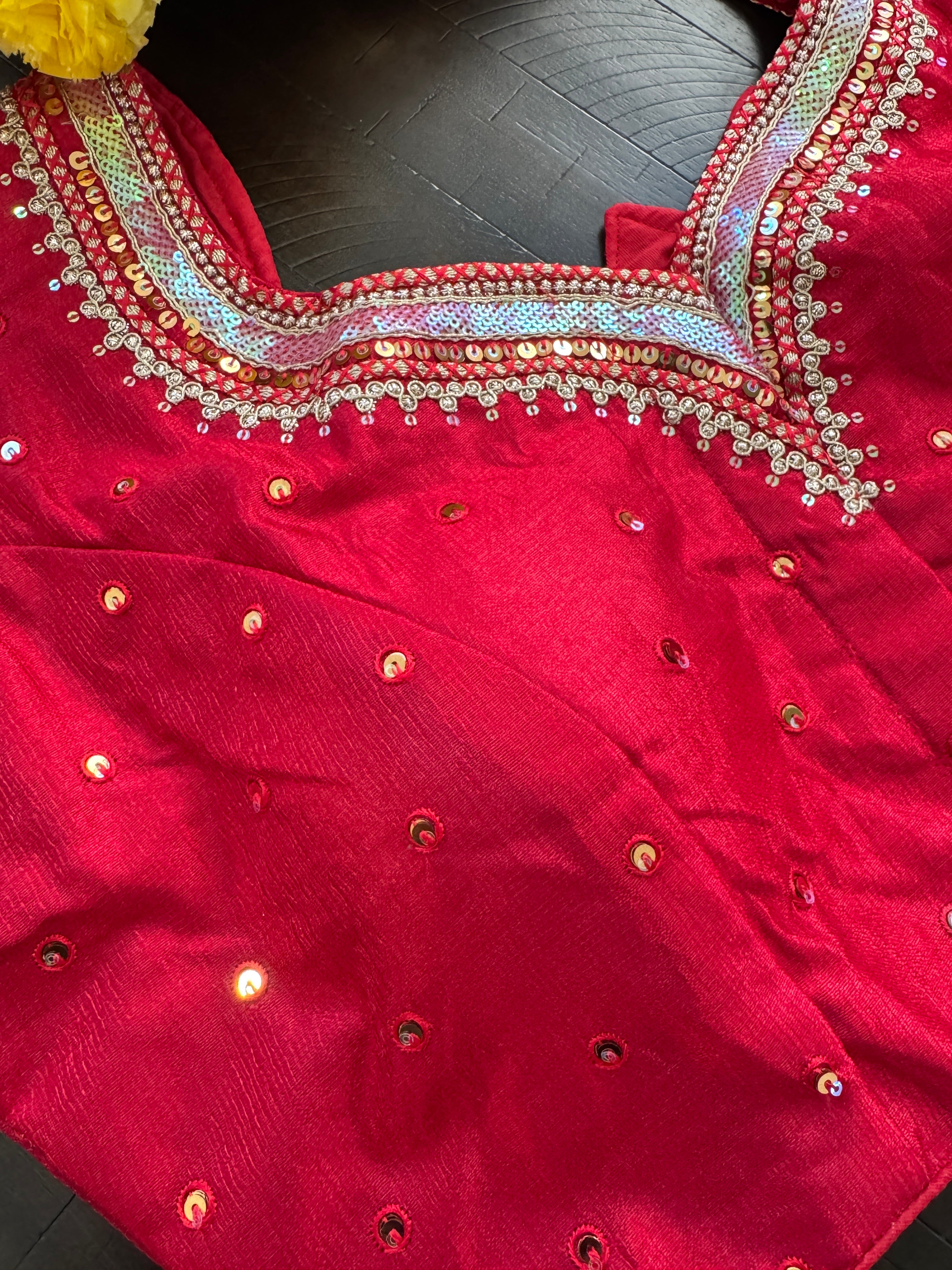 Readymade Padded Raw Silk embroidered front hooks blouse with sleeves