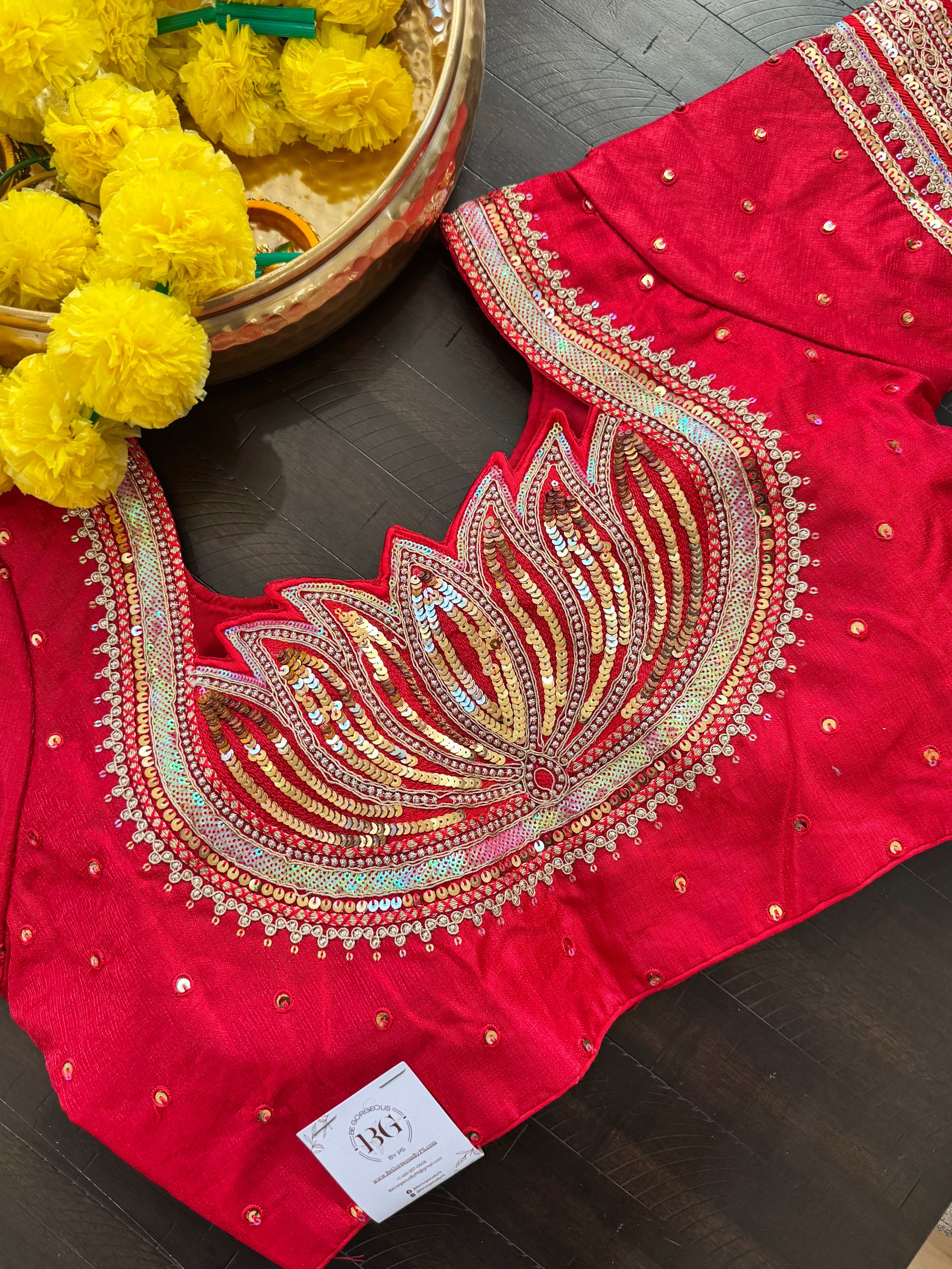 Readymade Padded Raw Silk embroidered front hooks blouse with sleeves