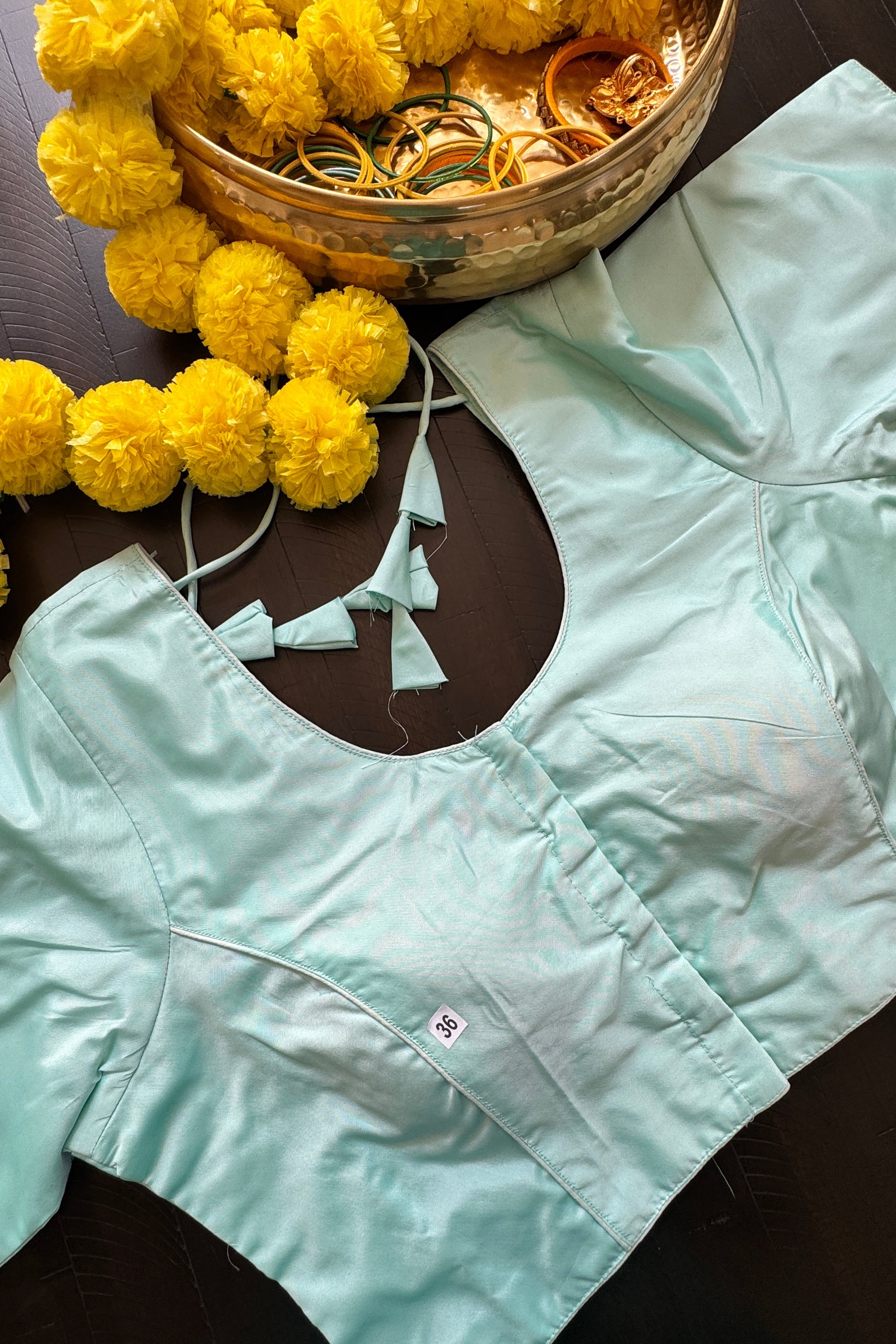 Rawsilk padded readymade blouse with sleeves and front hooks - bluish green