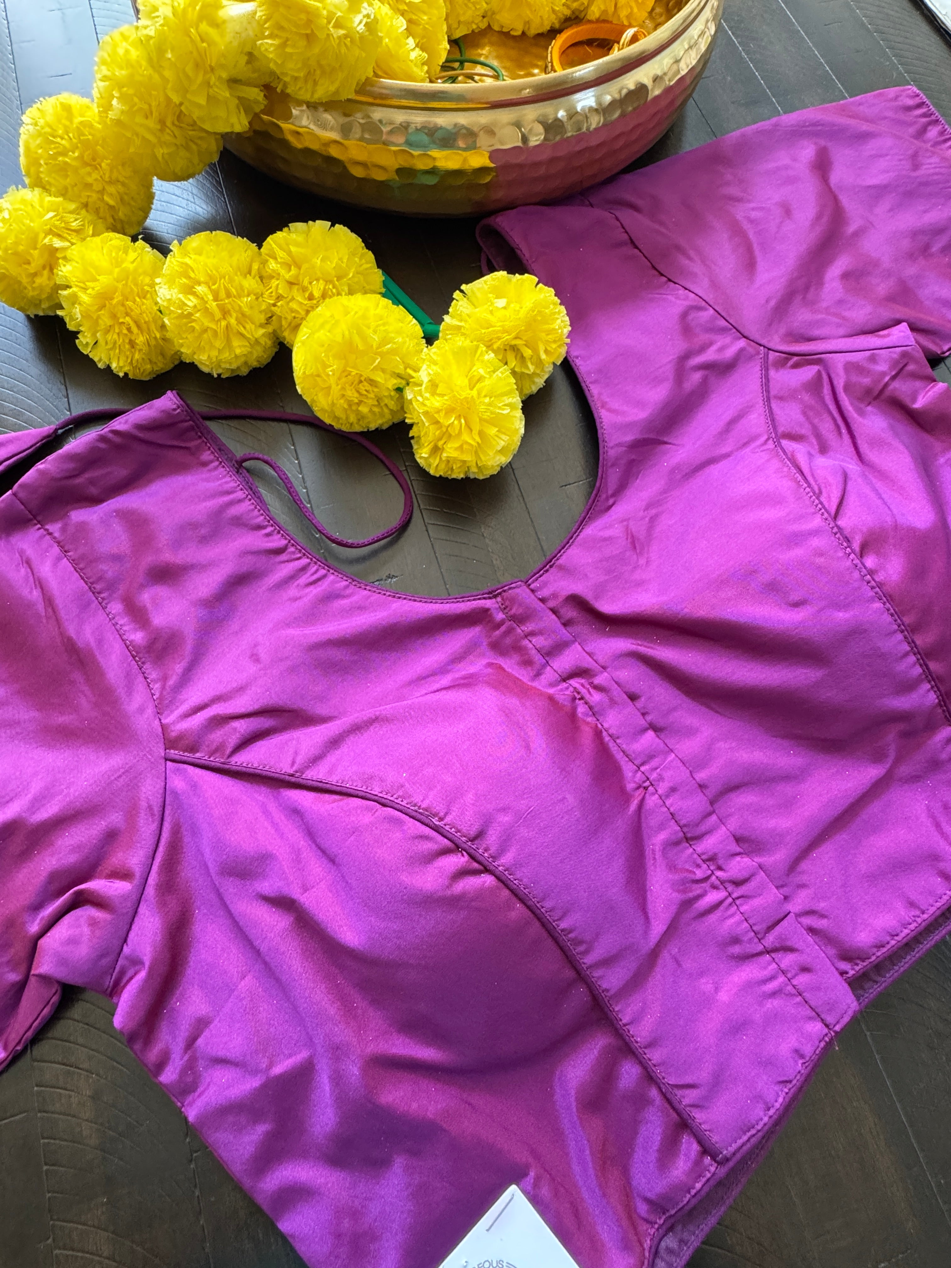 Rawsilk padded readymade blouse with sleeves and front hooks - purple