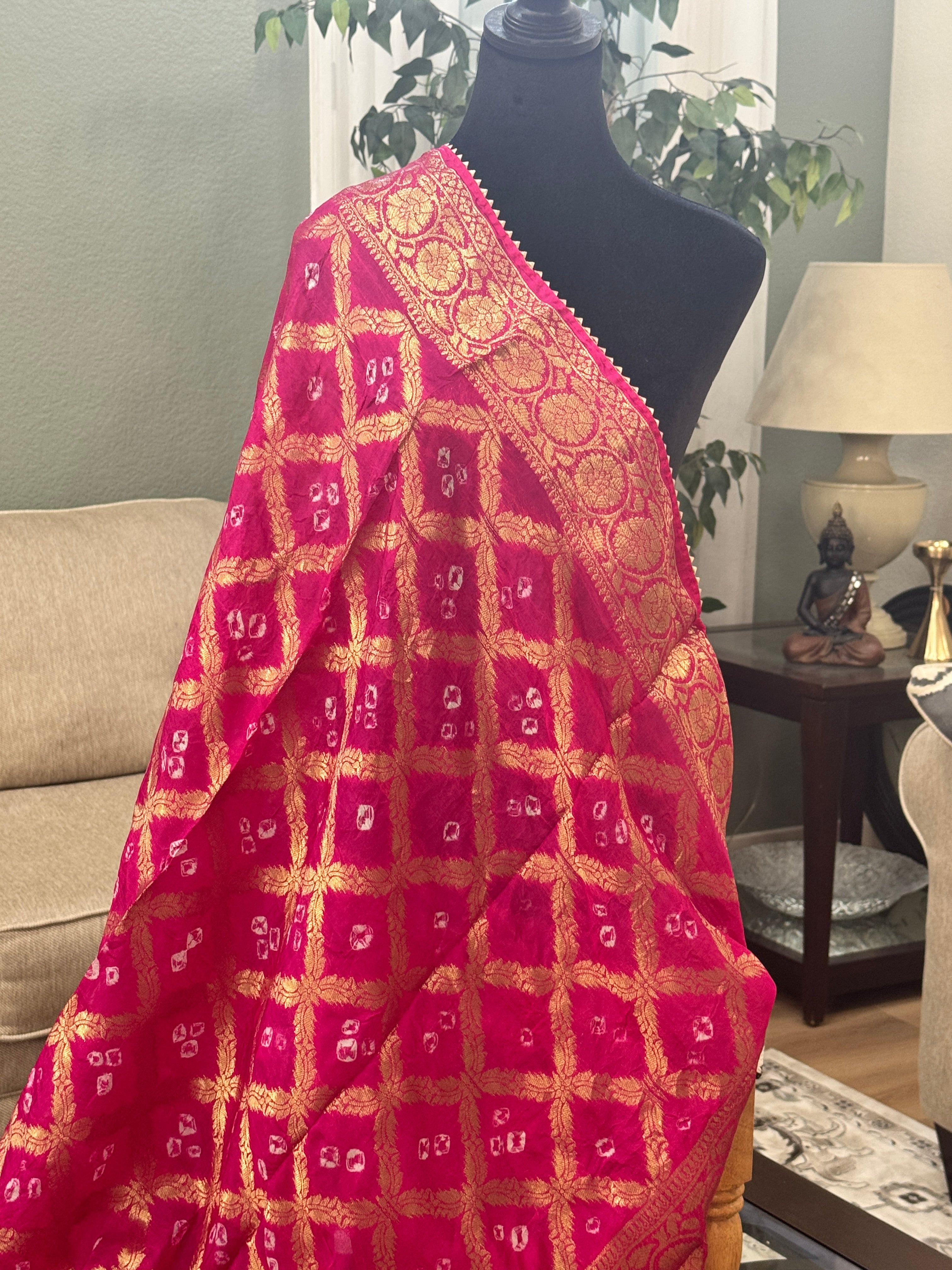 Silk Gharchola dupatta - hot pink