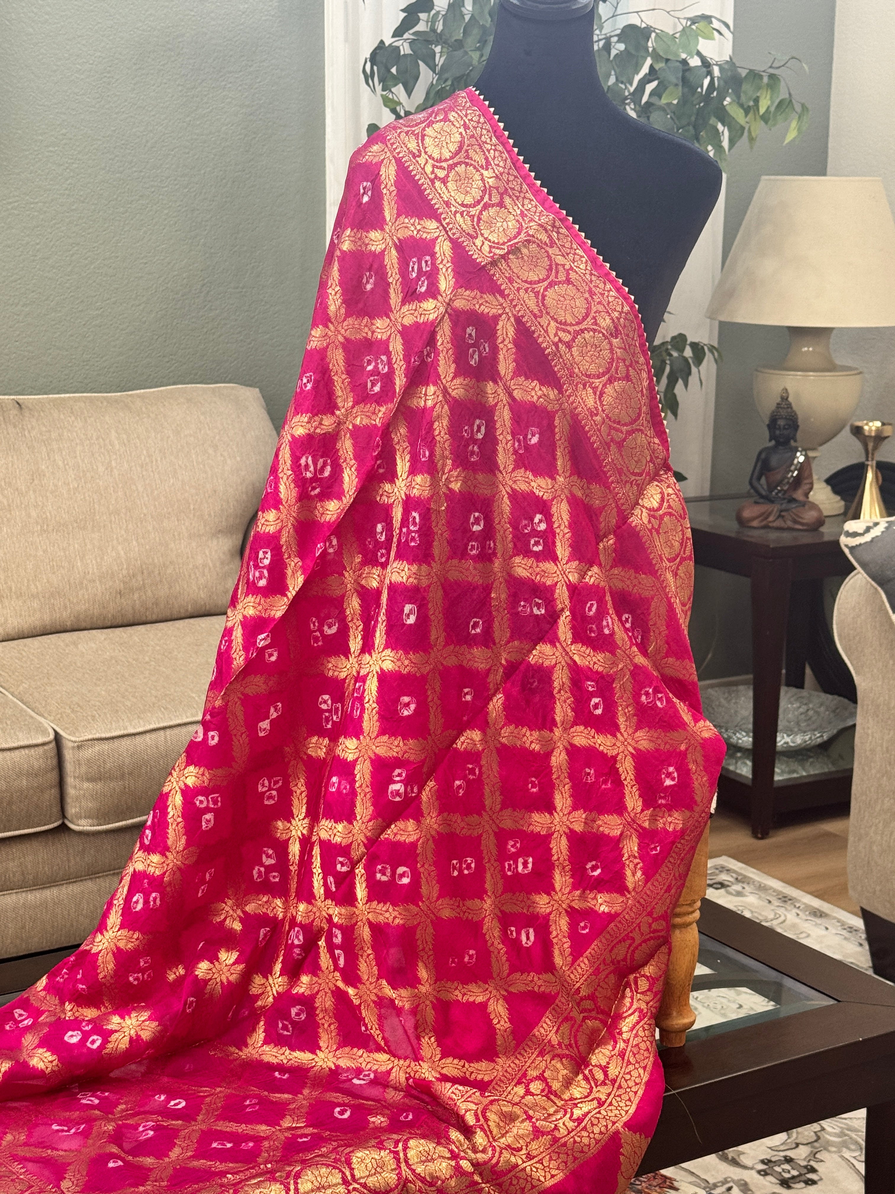Silk Gharchola dupatta - hot pink