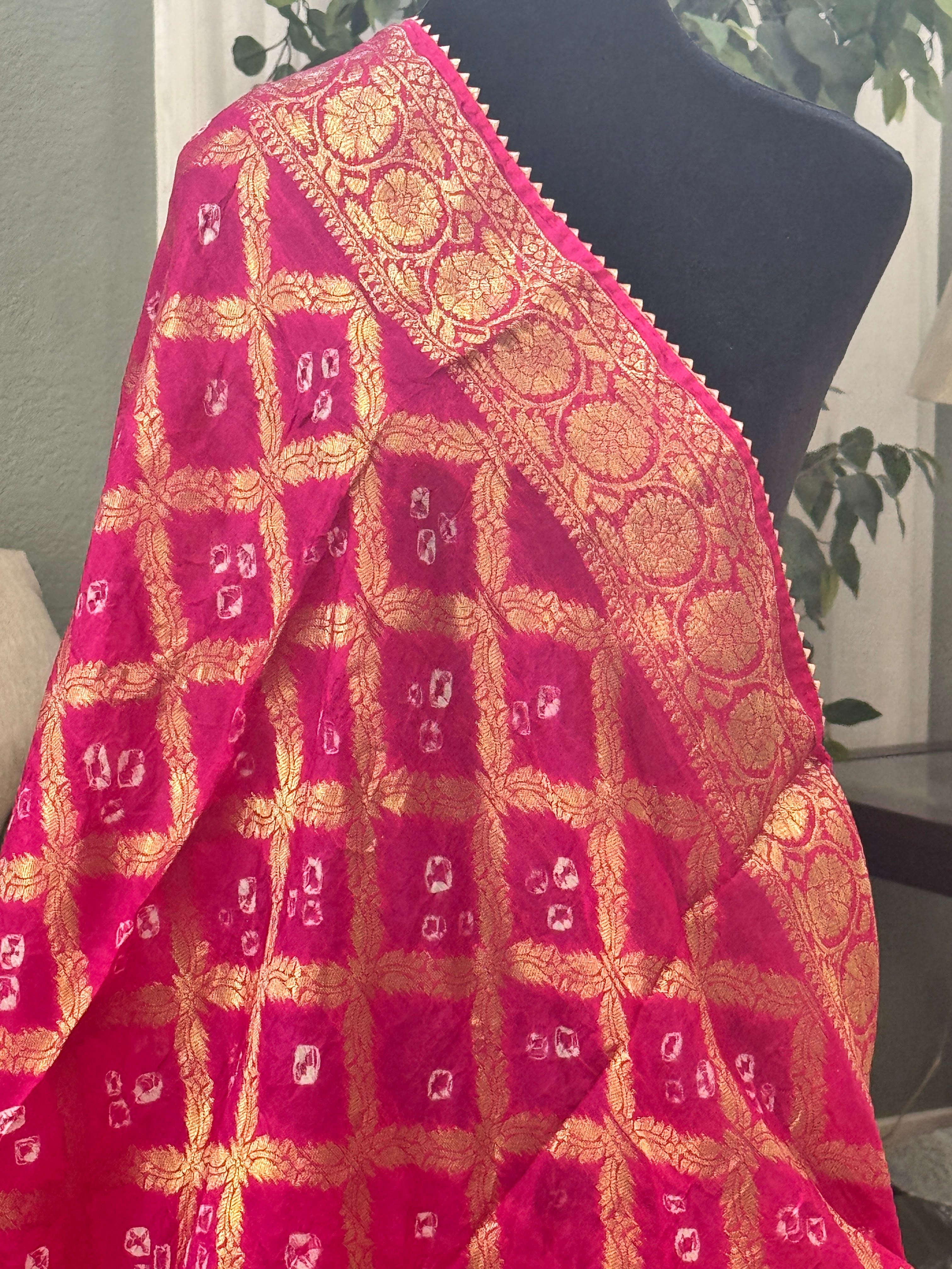 Silk Gharchola dupatta - hot pink