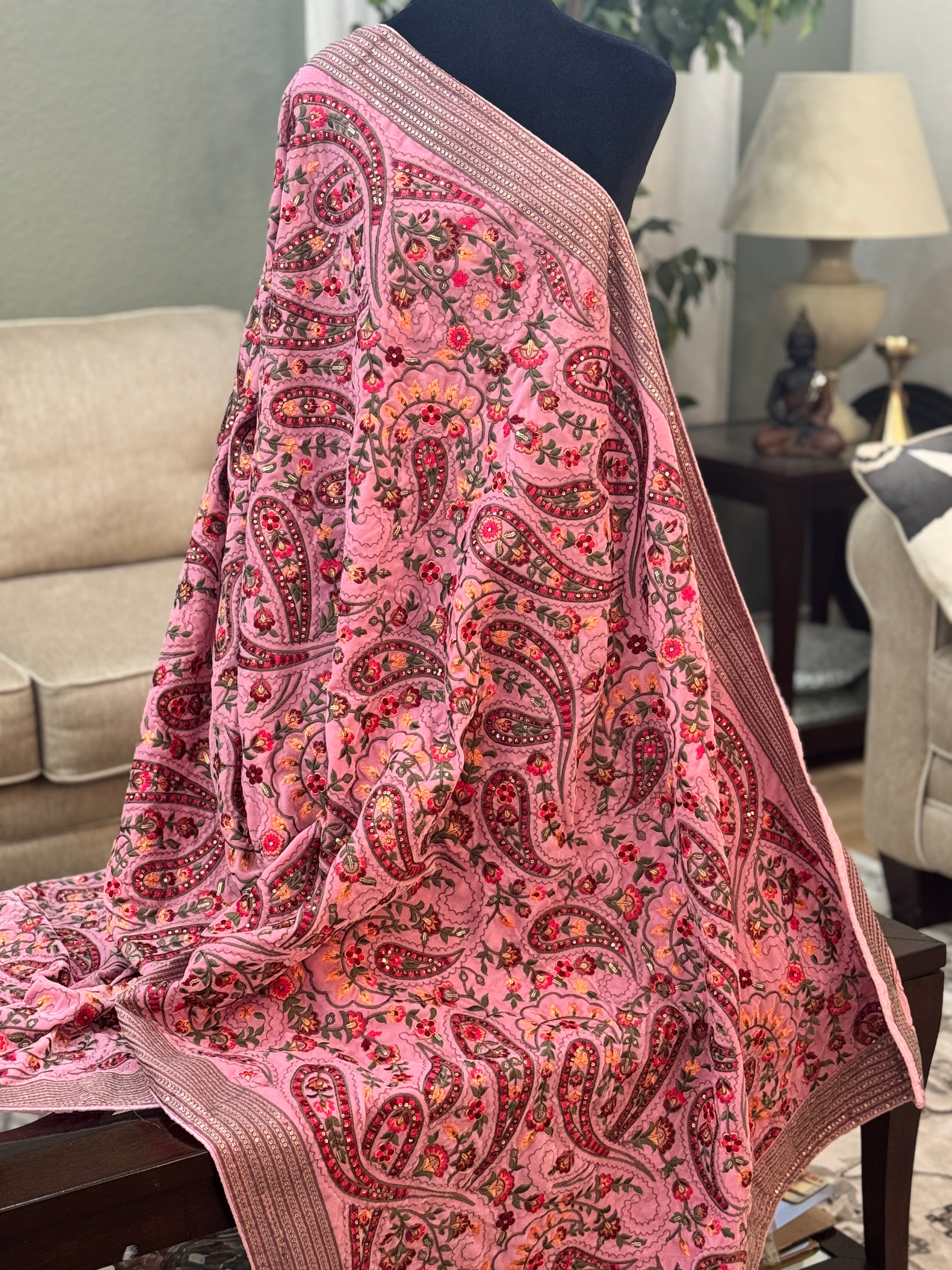 Velvet Kashmiri dupatta - pink