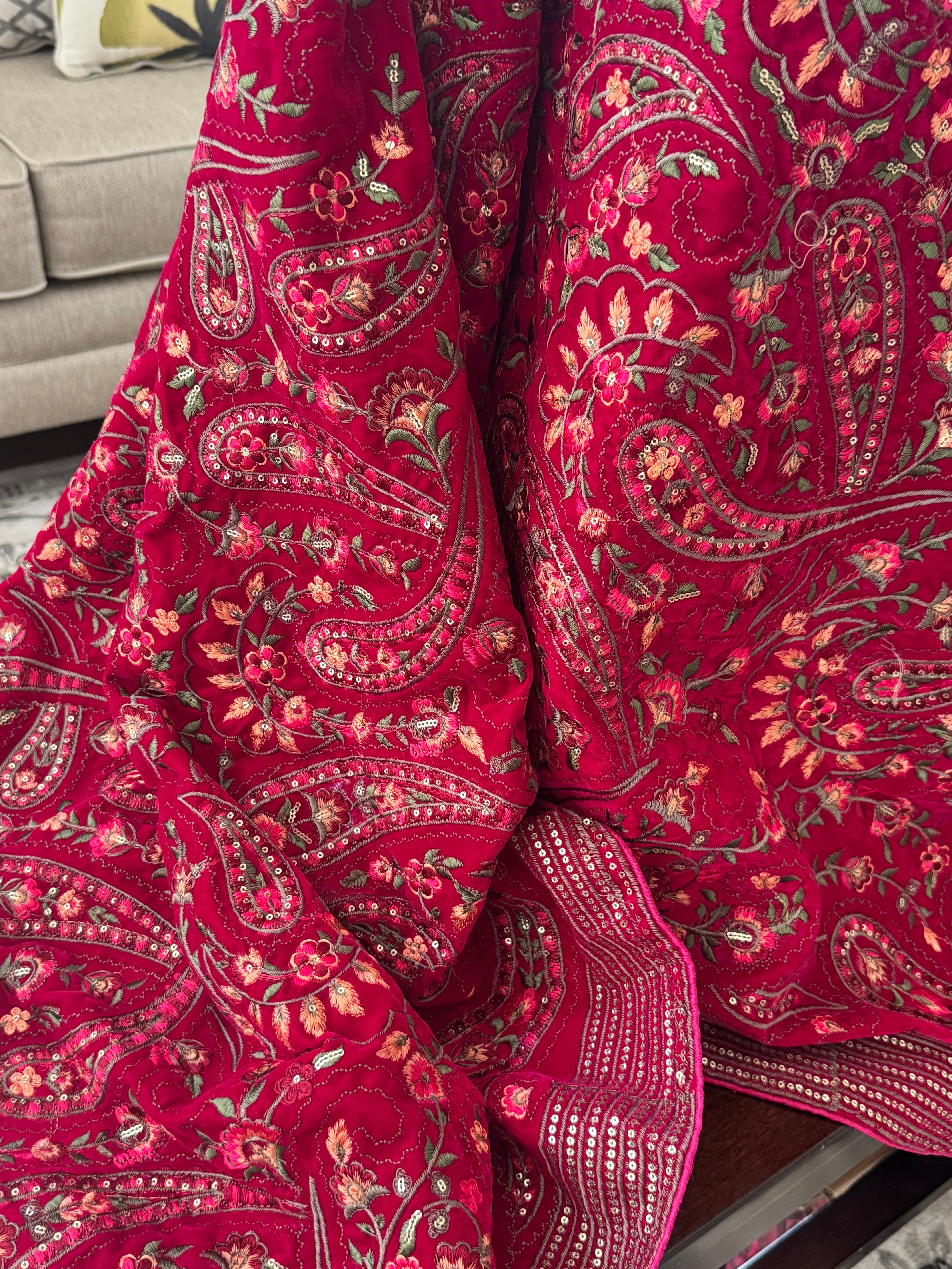 Velvet Kashmiri dupatta - maroon
