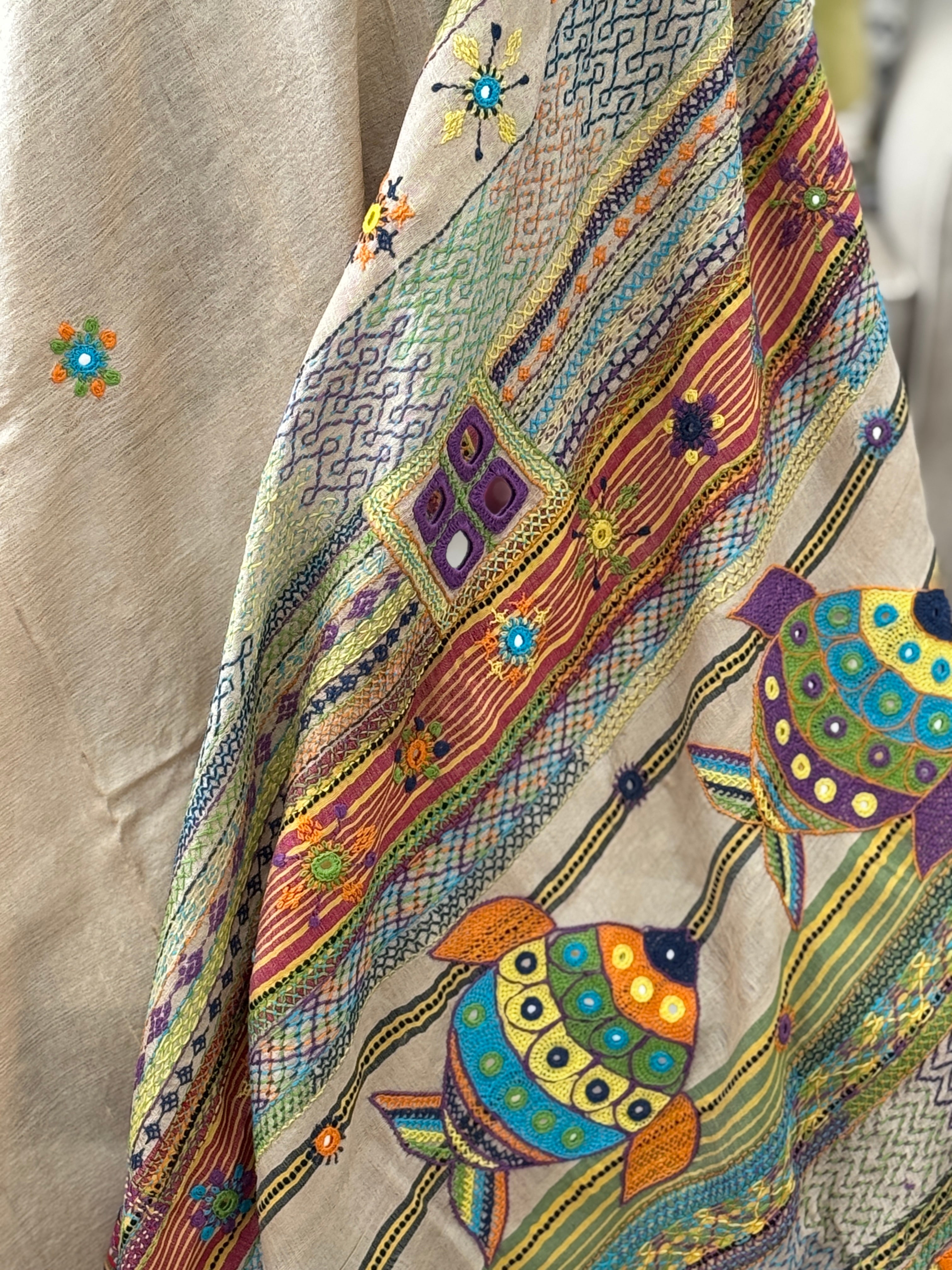 Lambani Hand Embroidered Vidharba Tussar Saree - red