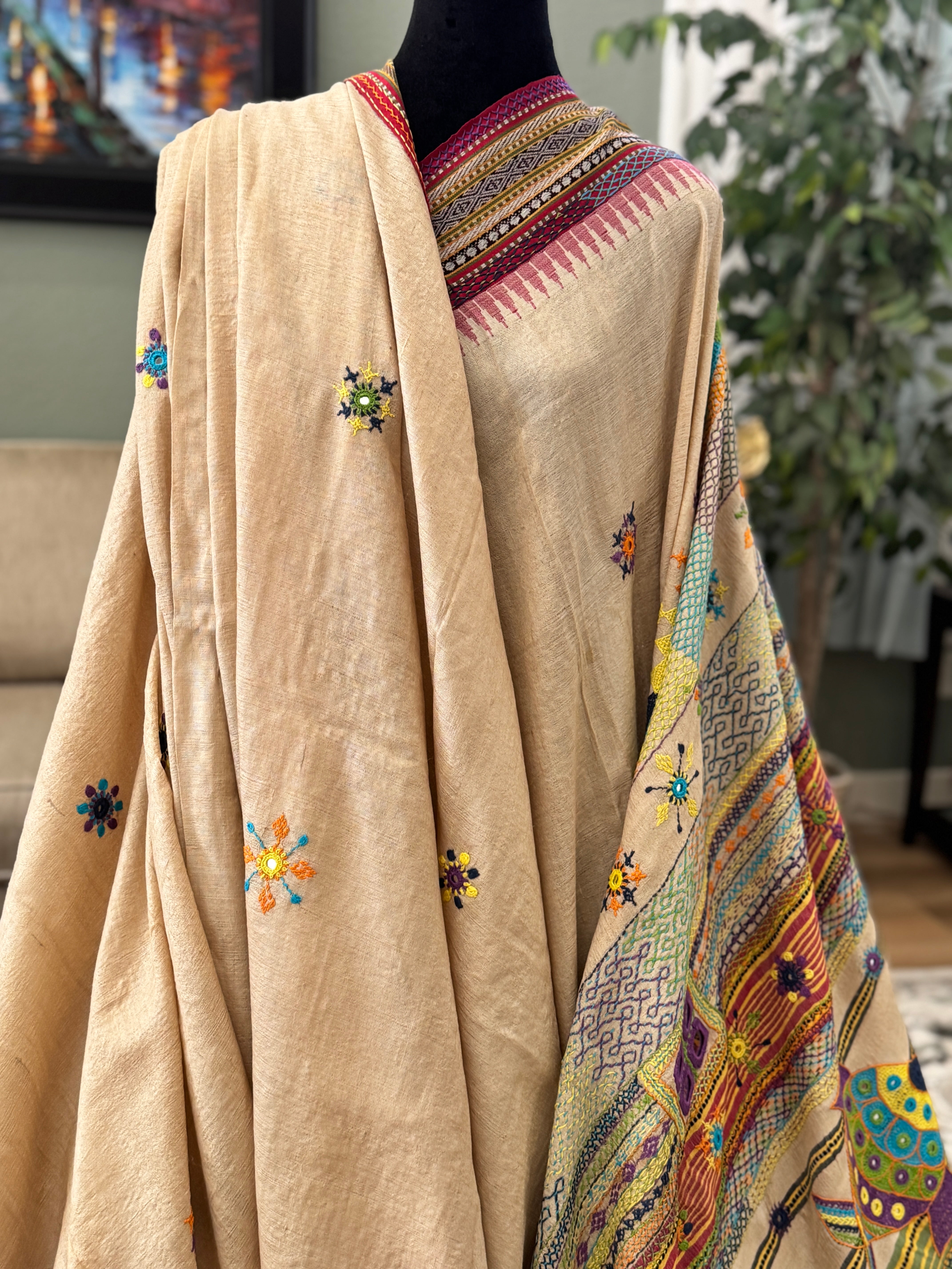 Lambani Hand Embroidered Vidharba Tussar Saree - red