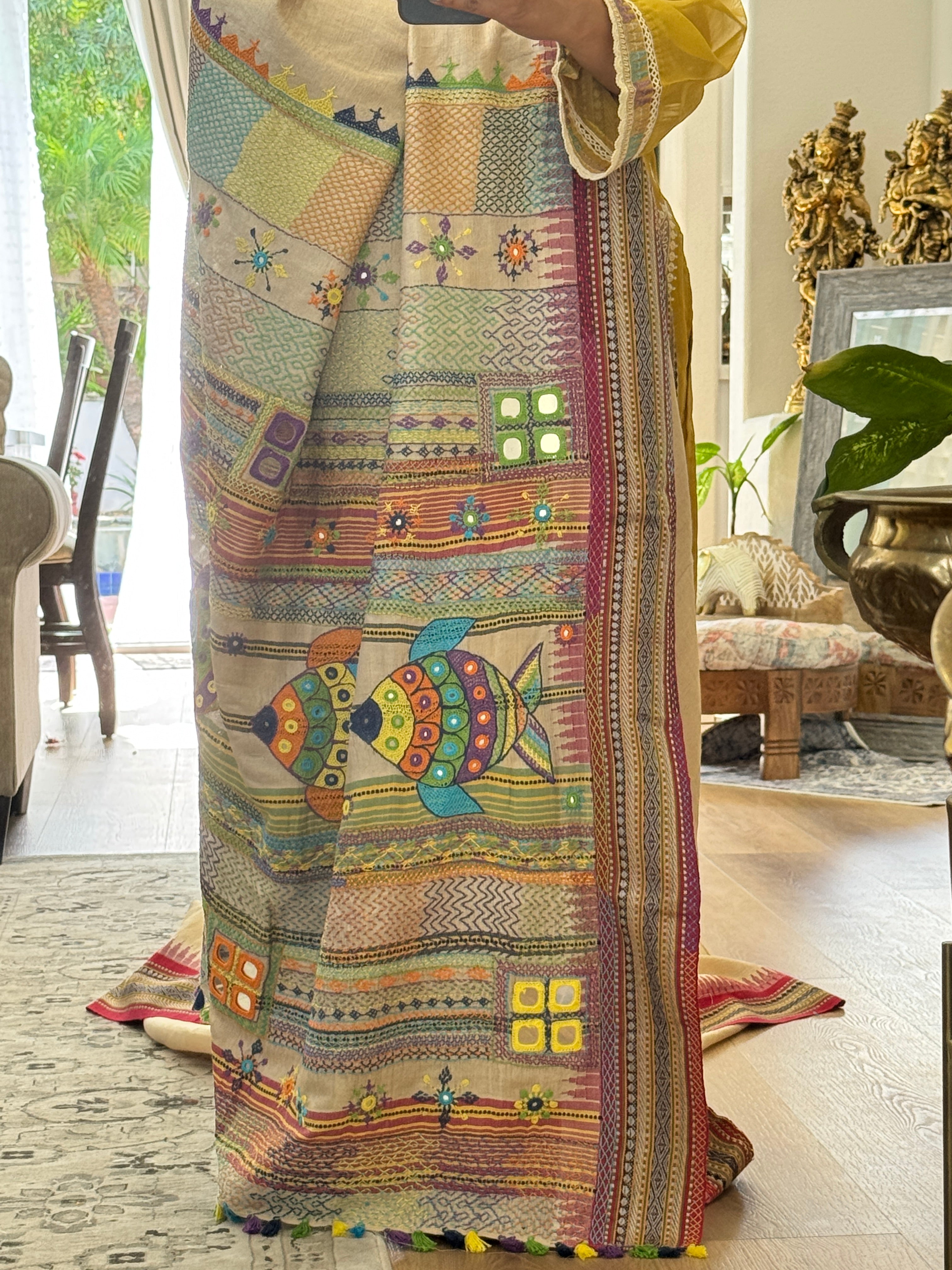 Lambani Hand Embroidered Vidharba Tussar Saree - red