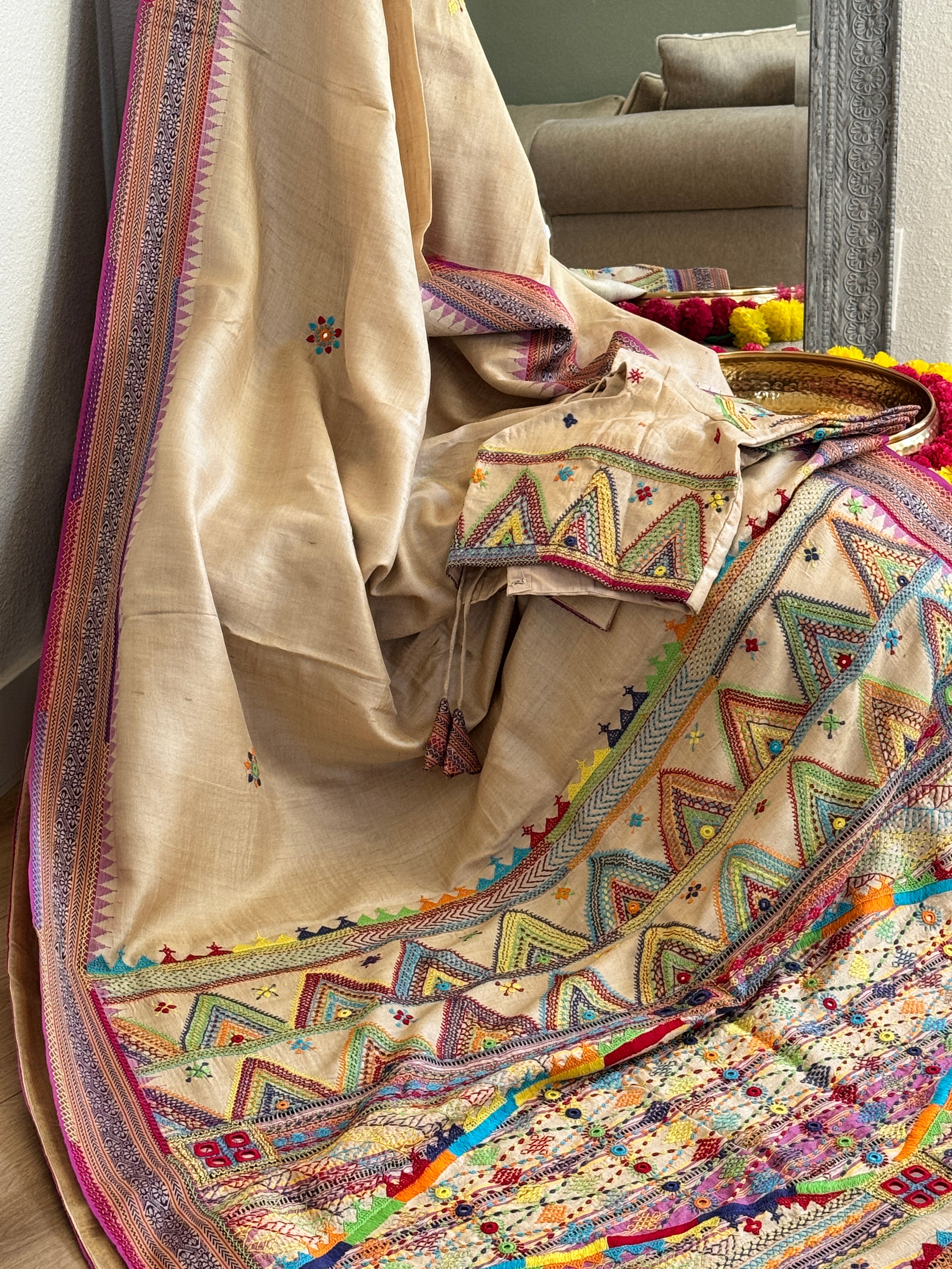 Lambani Hand Embroidered Vidharba Tussar Saree - purple