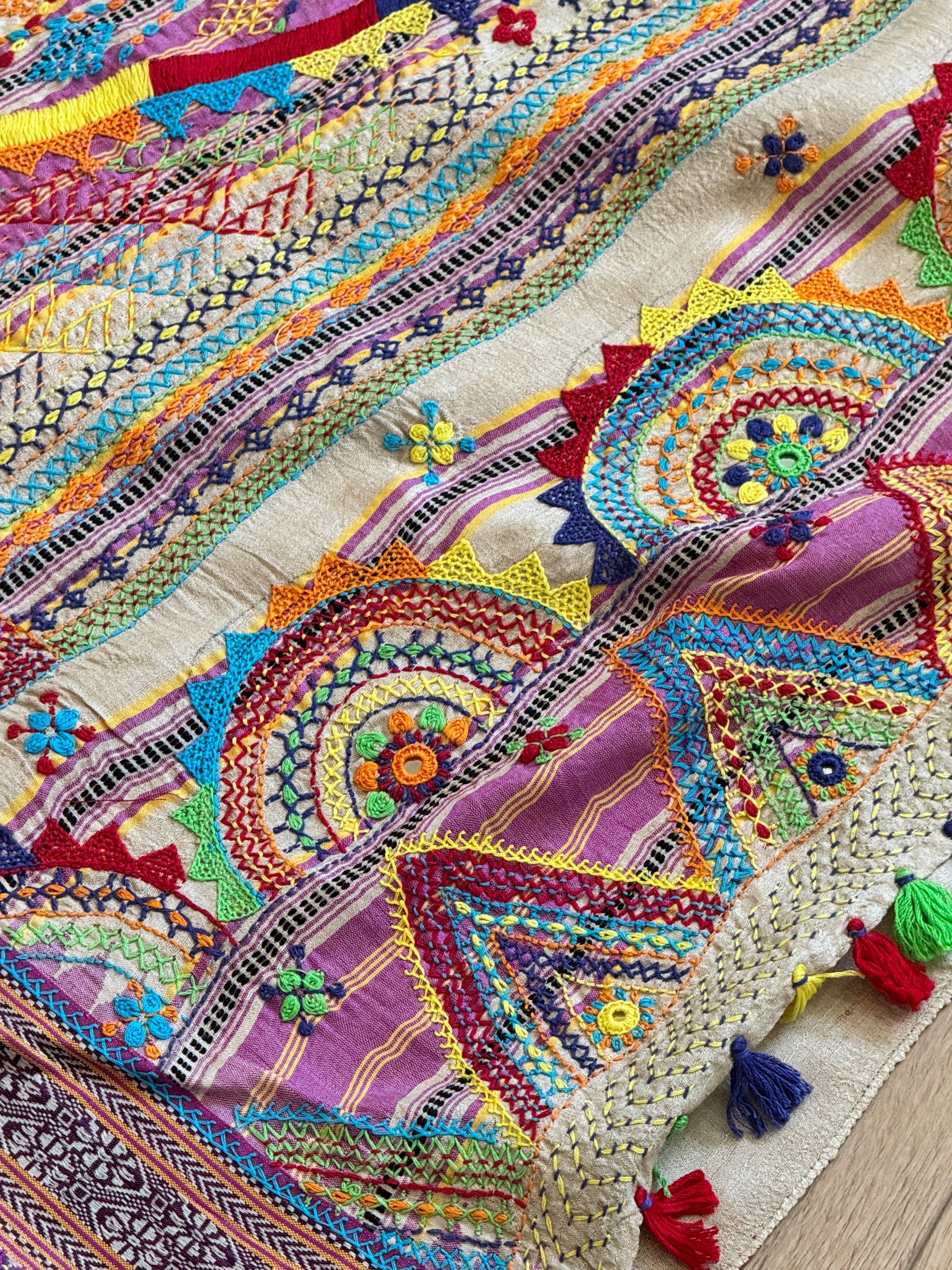 Lambani Hand Embroidered Vidharba Tussar Saree - purple