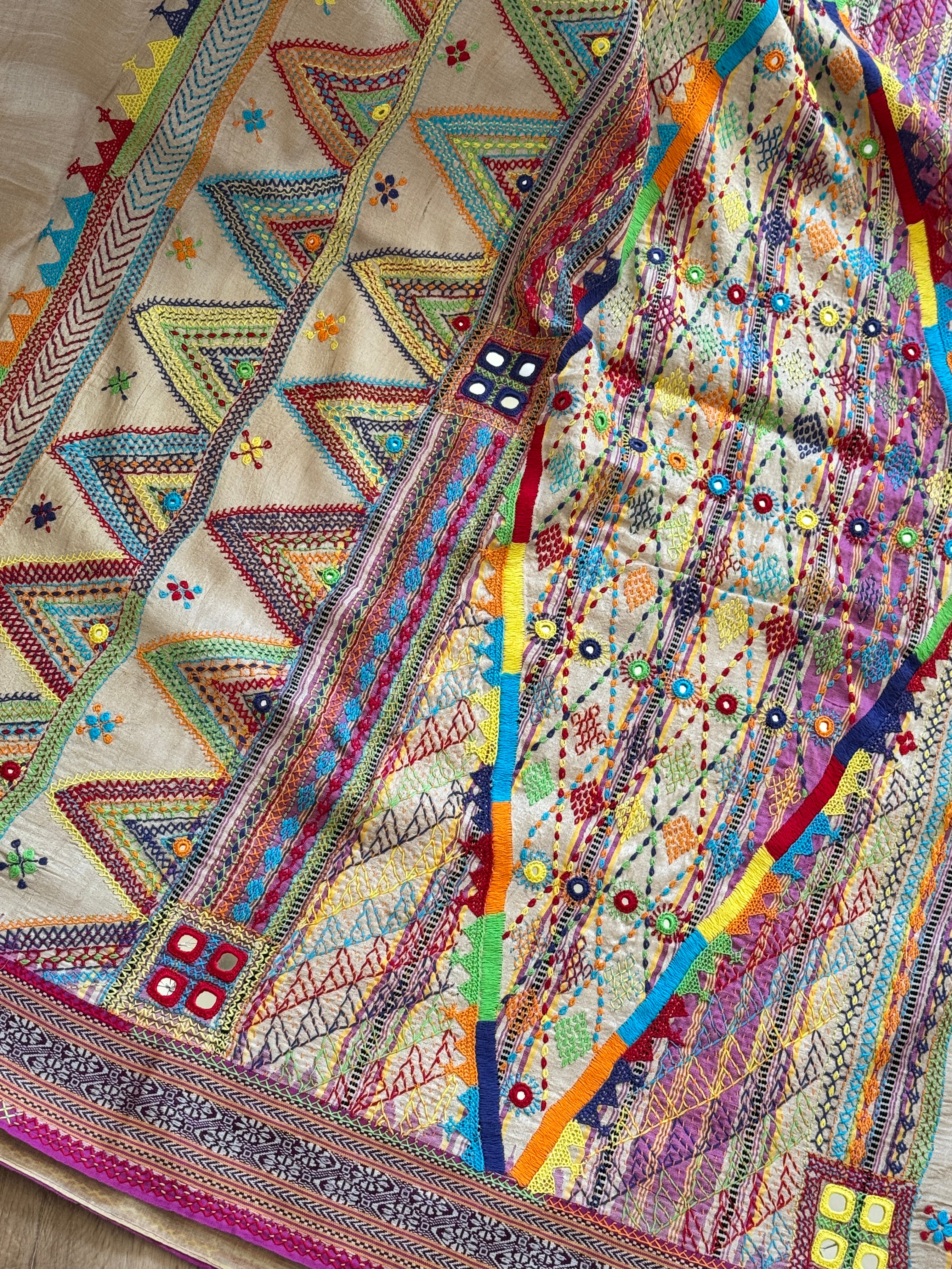 Lambani Hand Embroidered Vidharba Tussar Saree - purple