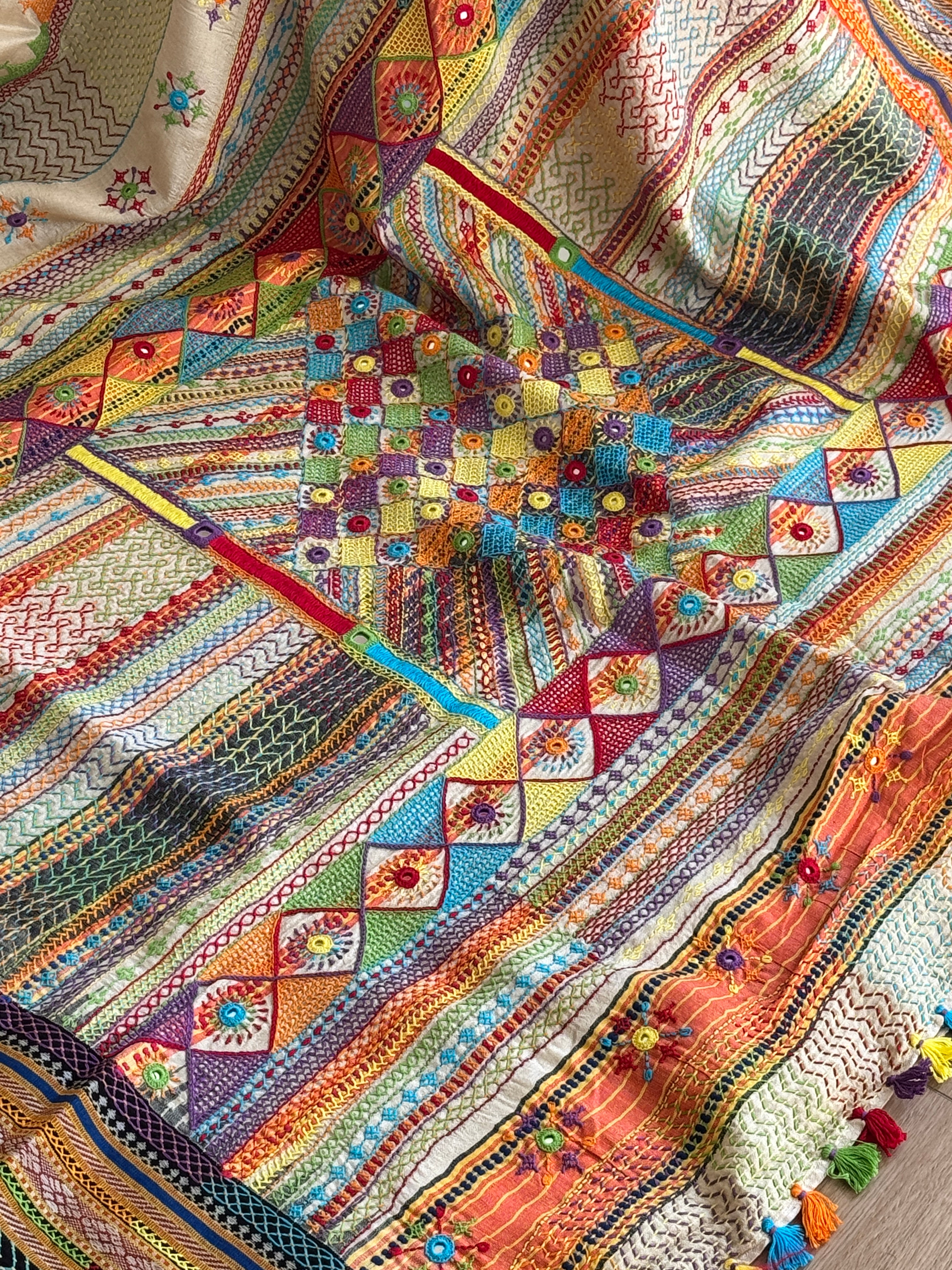 Lambani Hand Embroidered Vidharba Tussar Saree - orange