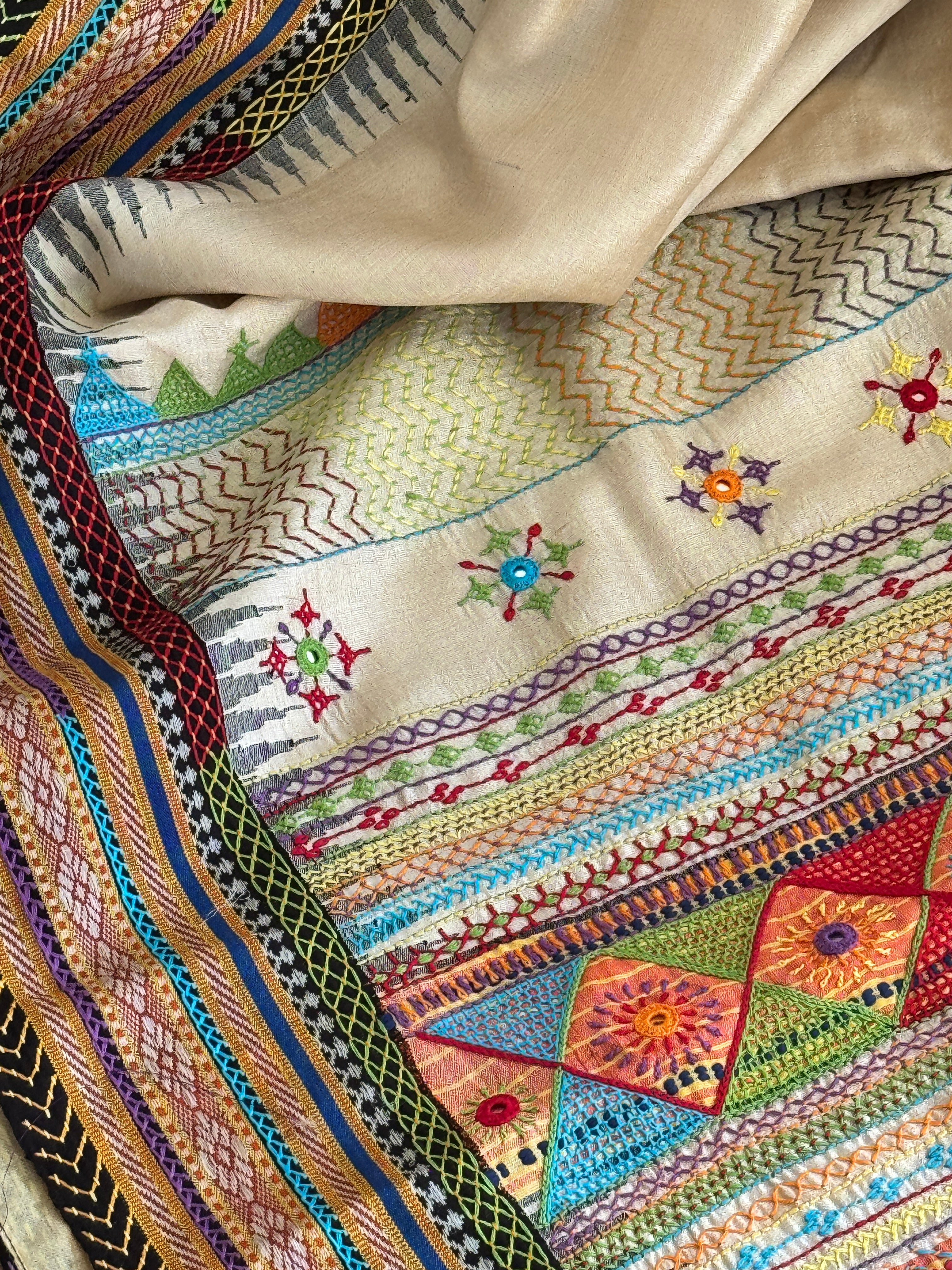 Lambani Hand Embroidered Vidharba Tussar Saree - orange