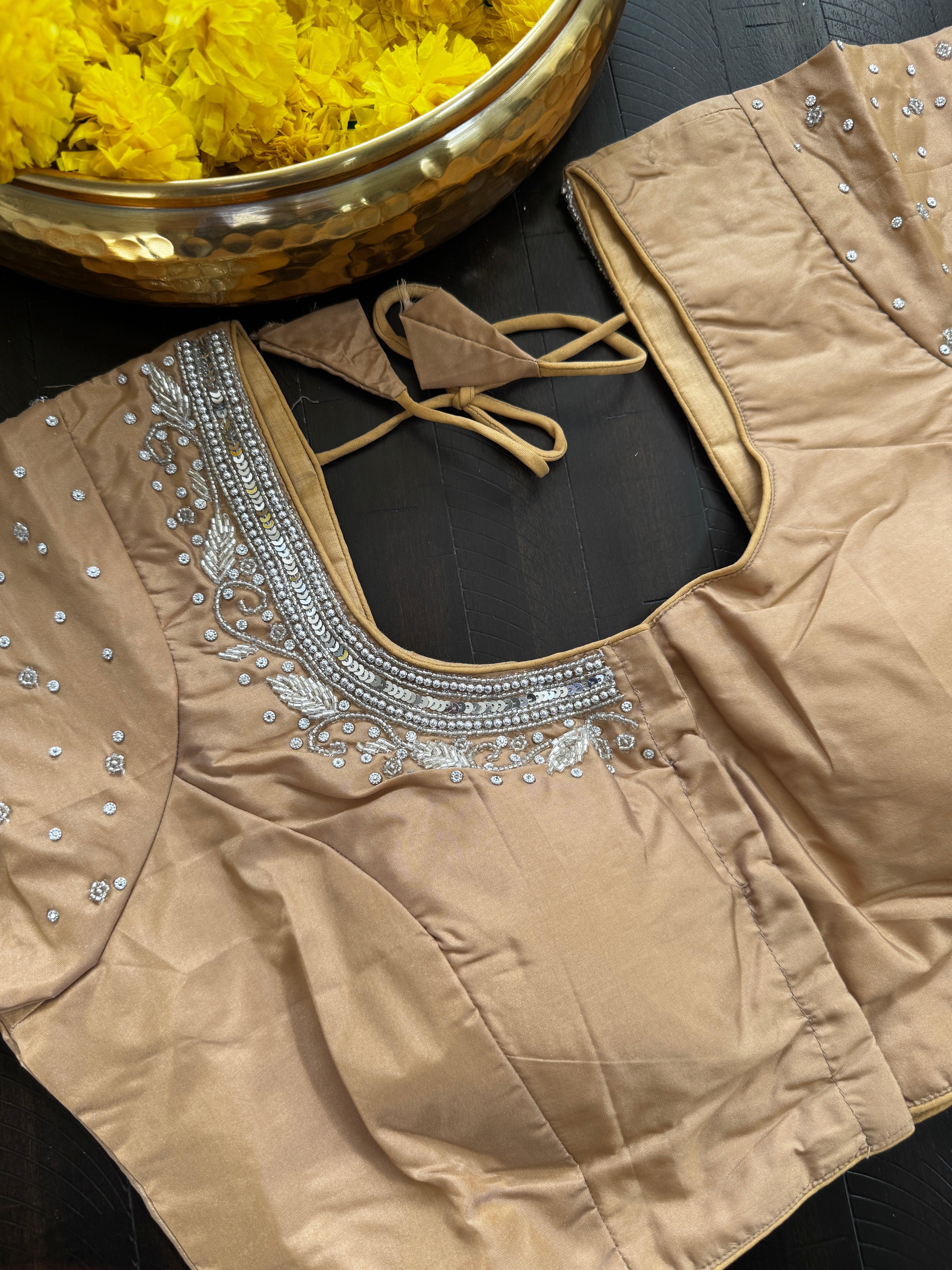 Maggam Work Readymade Padded Blouse front hooks with sleeves - Chico