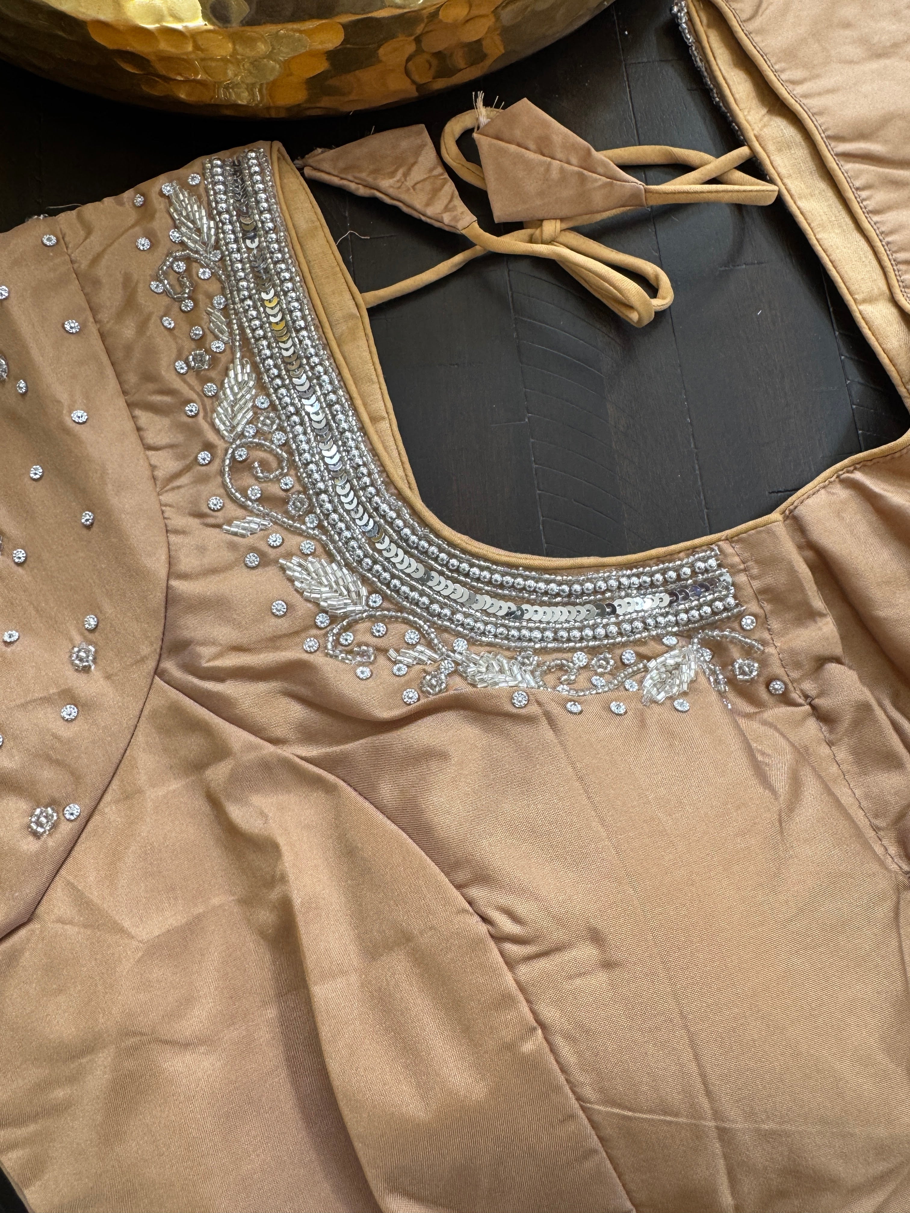 Maggam Work Readymade Padded Blouse front hooks with sleeves - Chico