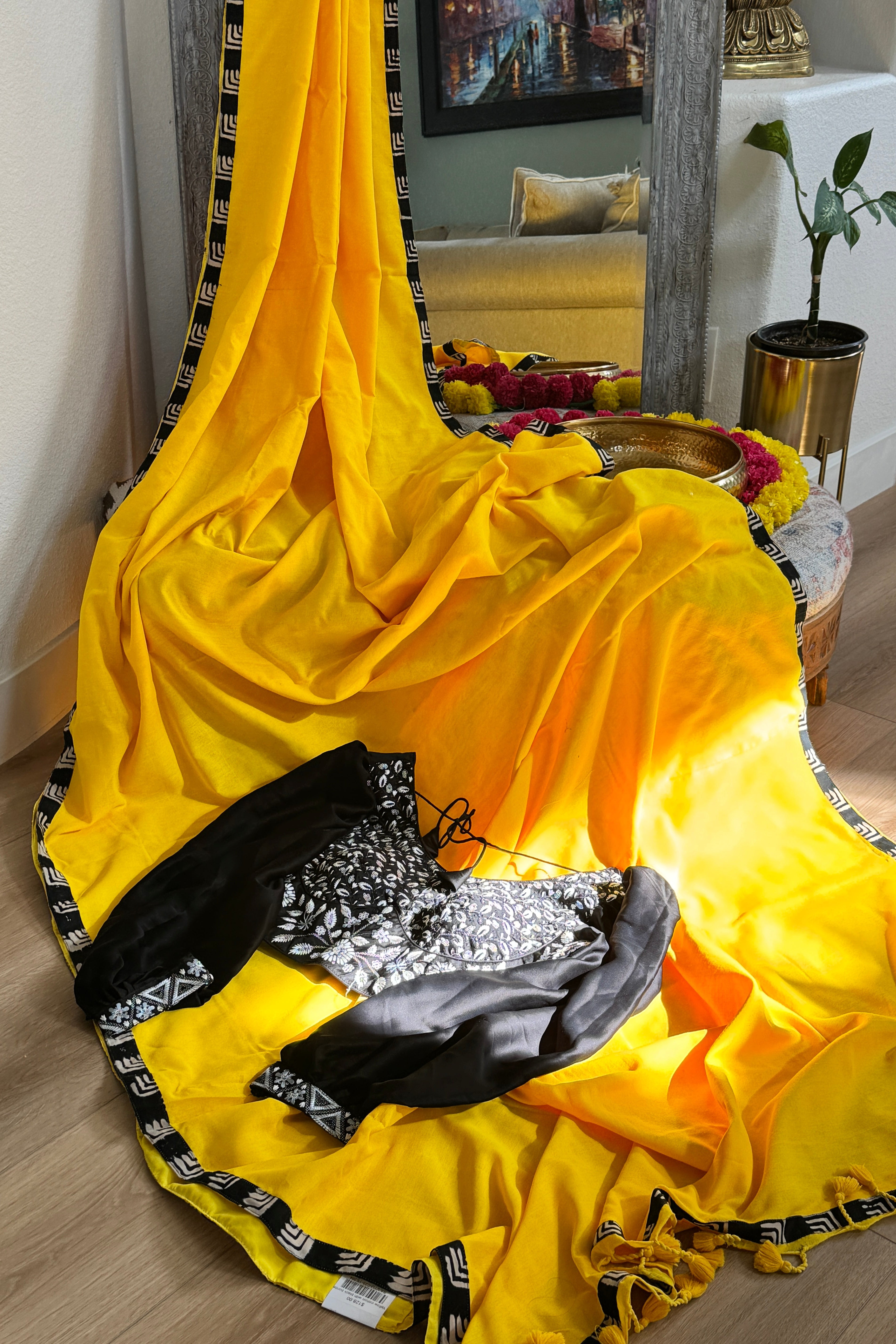 Yellow cotton with black border