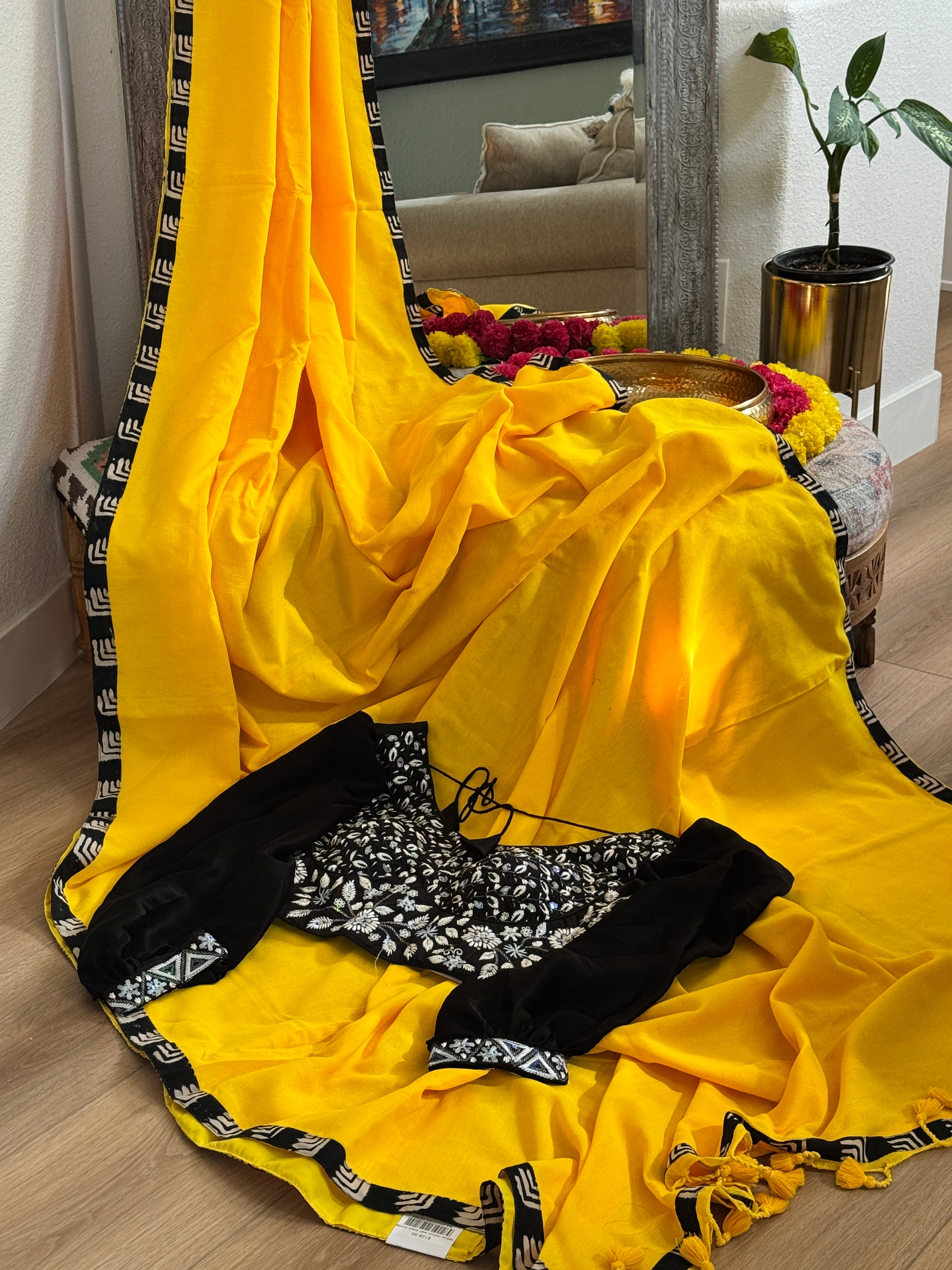 Yellow cotton with black border