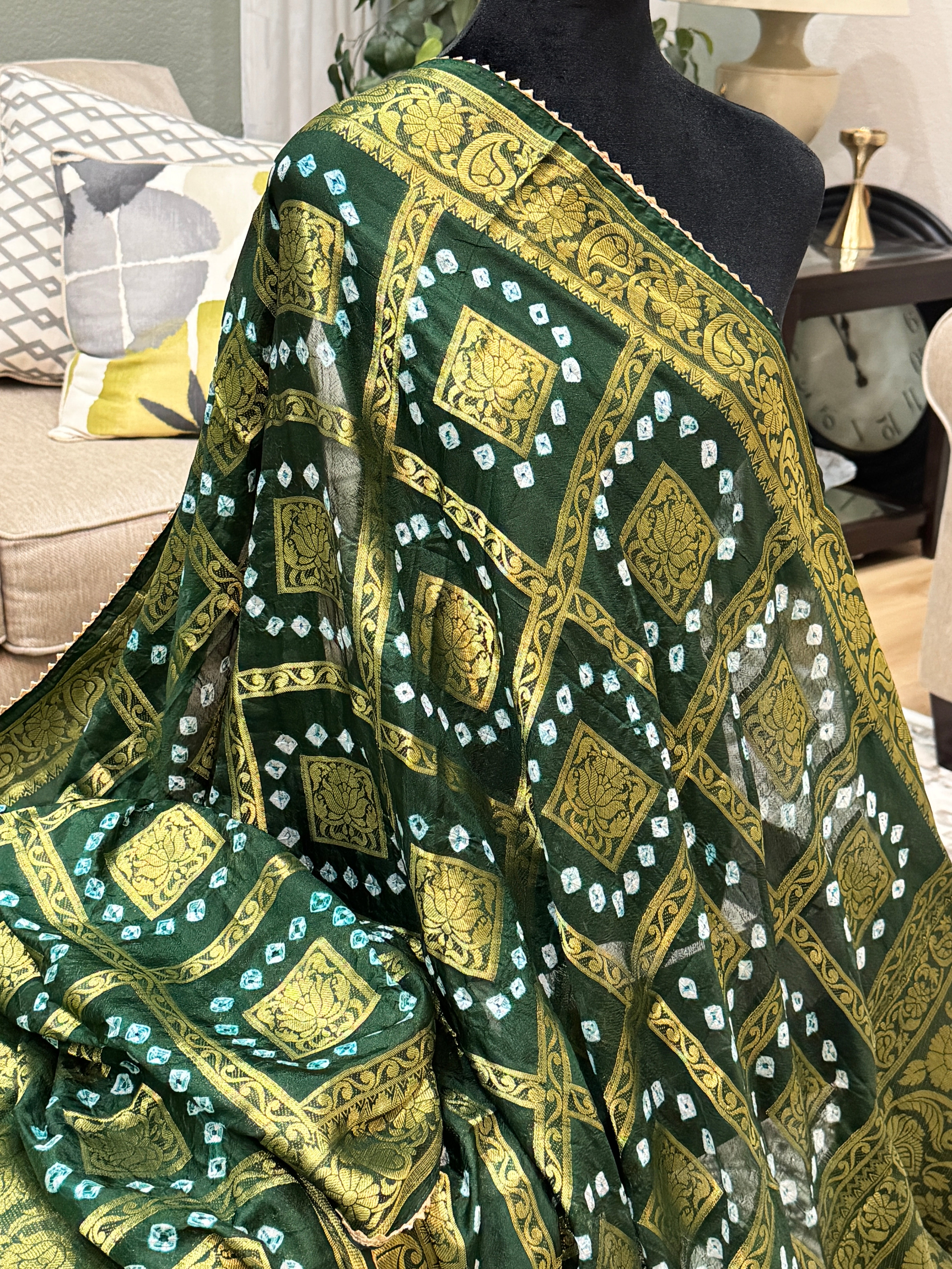 Silk Gharchola dupatta - green