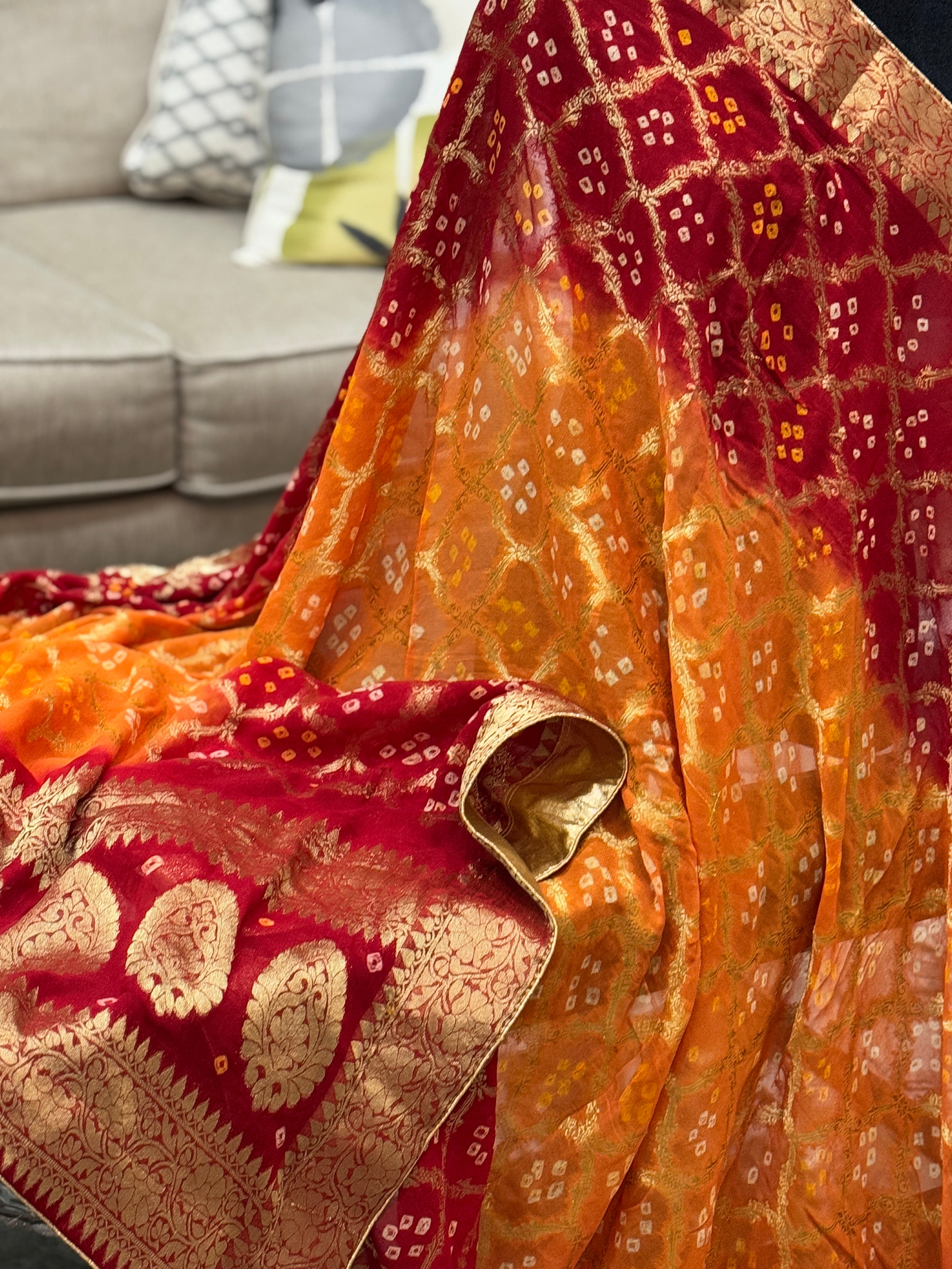 Georgette Gharchola dupatta - orange red