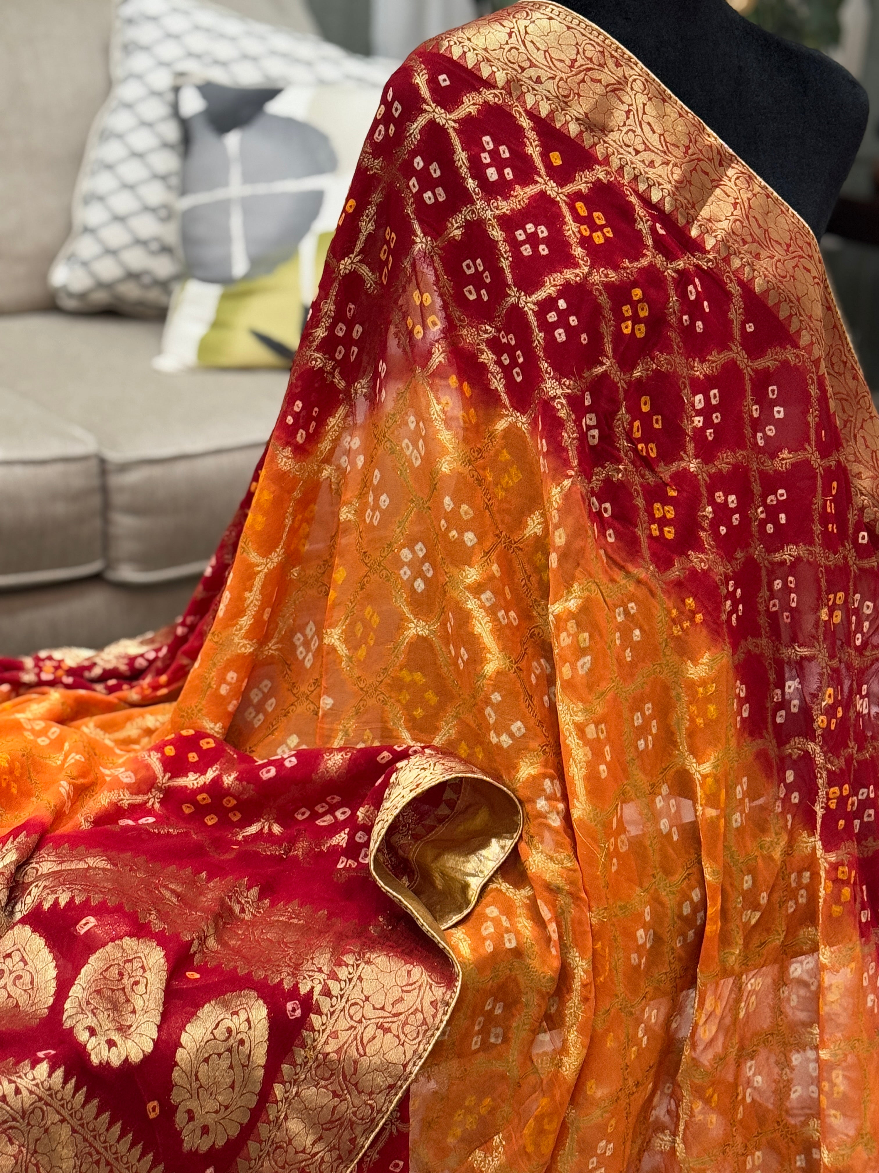 Georgette Gharchola dupatta - orange red