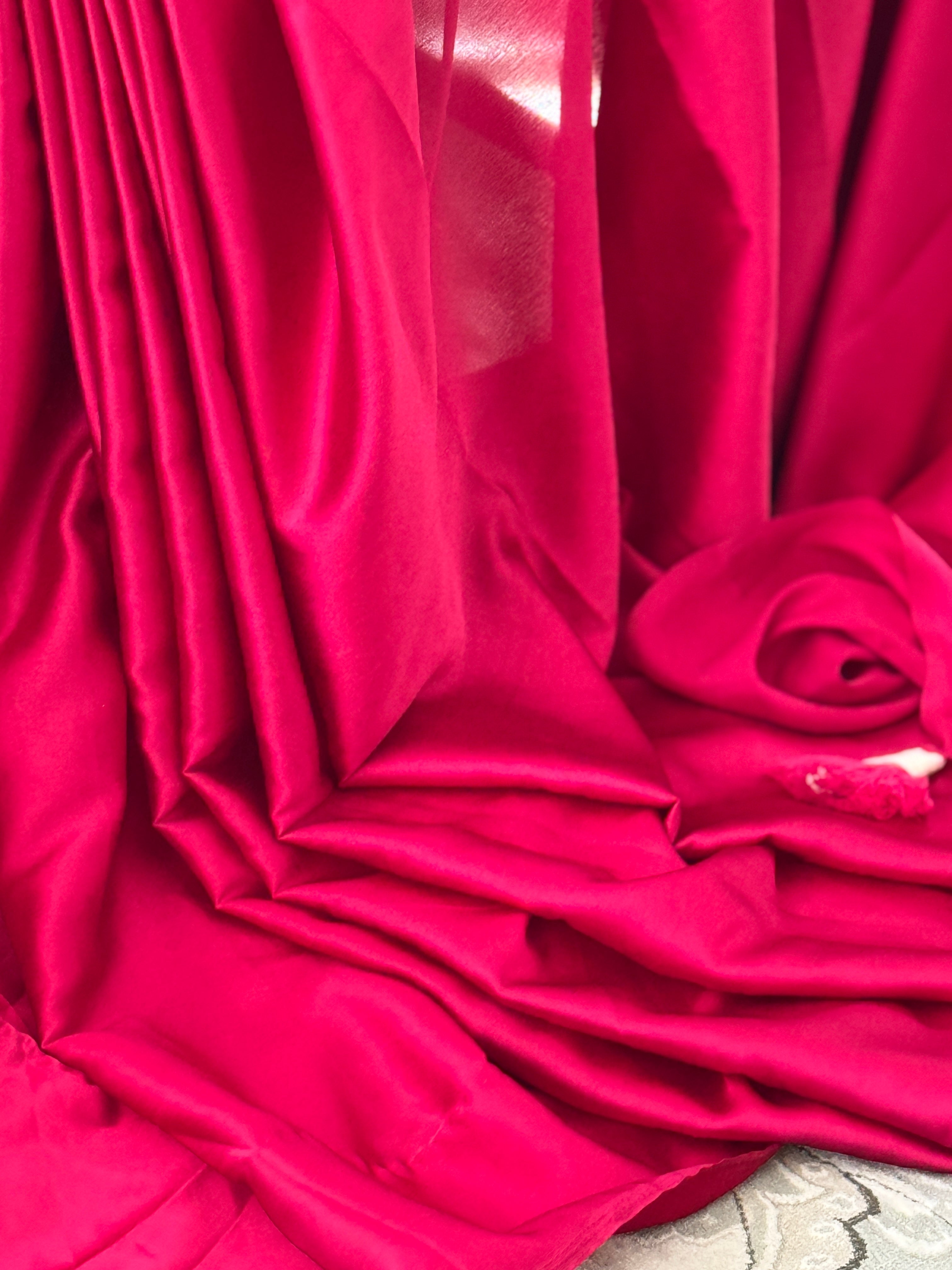 Wine satin saree with patch and lace