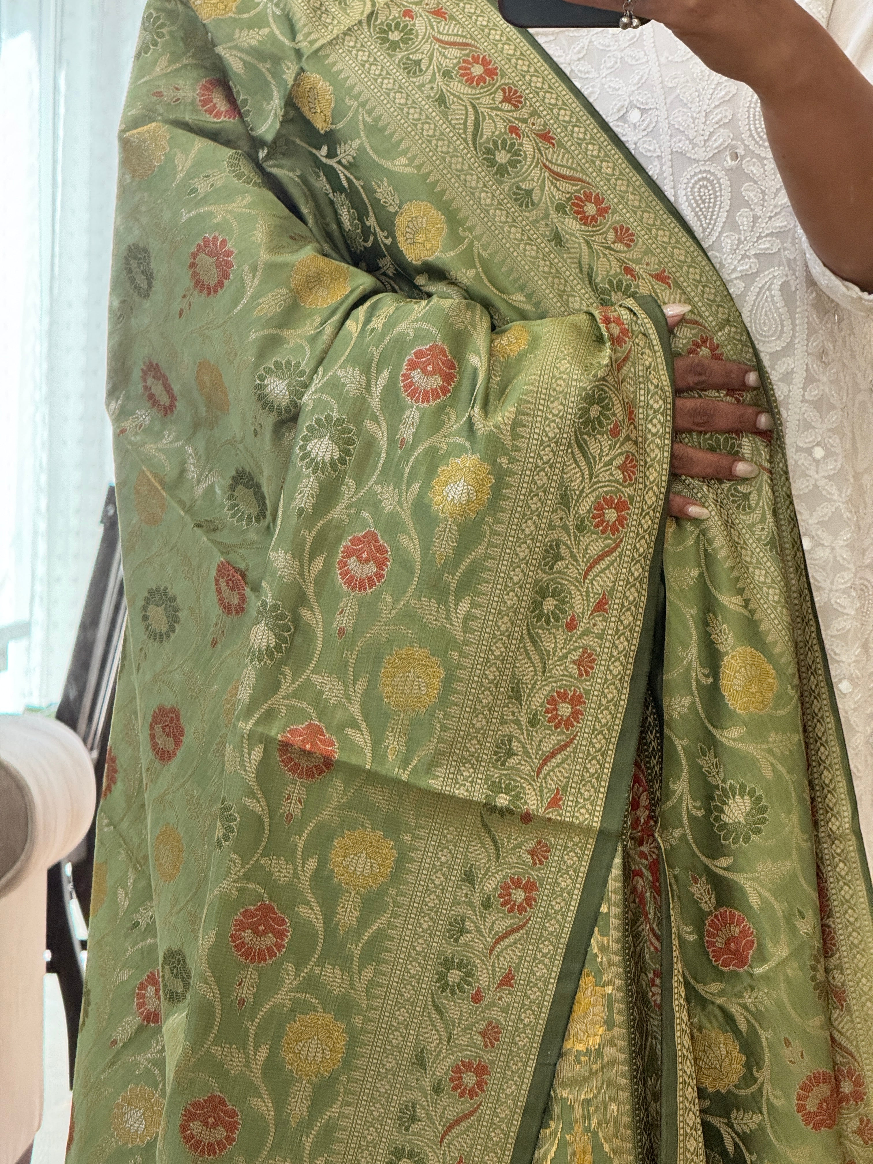 Banarasi Jama Work dupatta - pista green