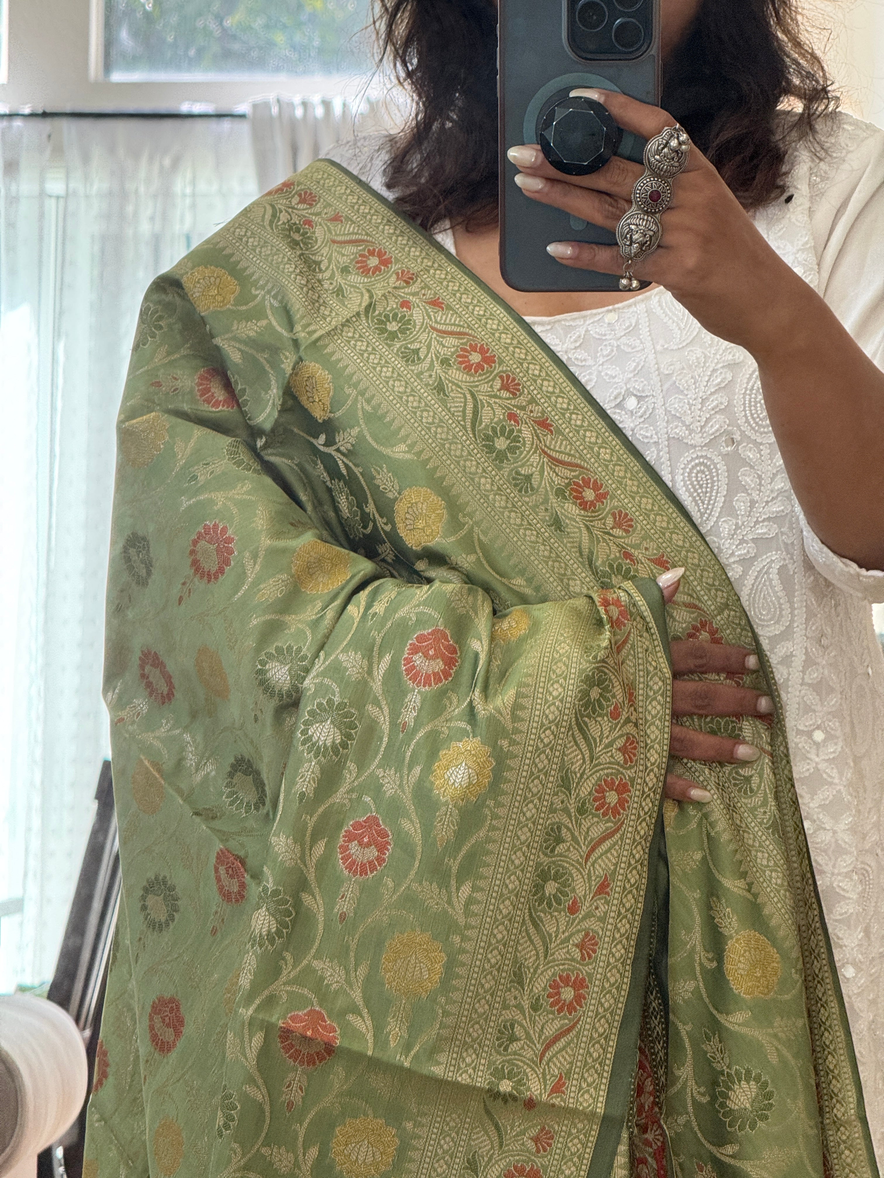 Banarasi Jama Work dupatta - pista green