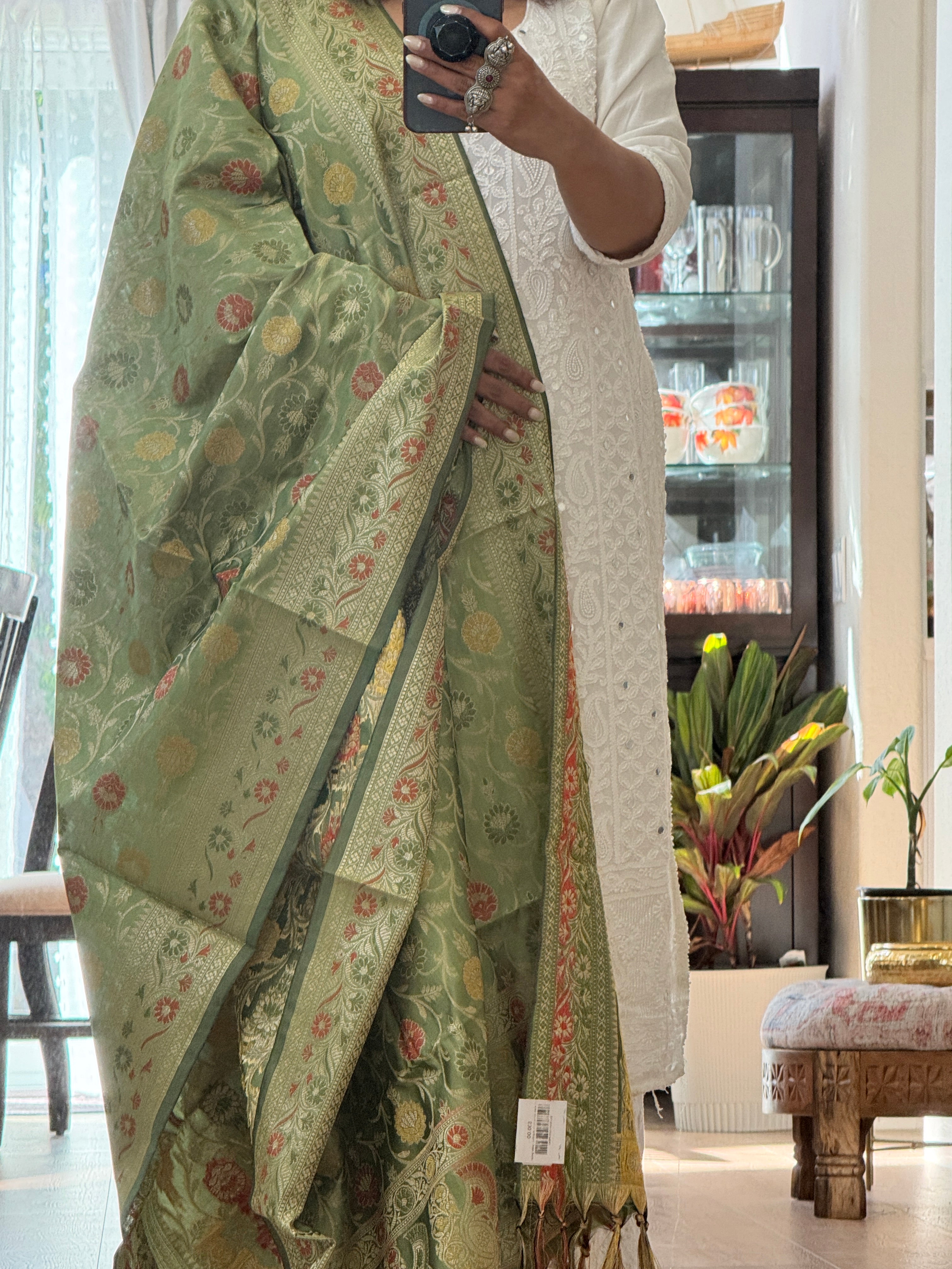 Banarasi Jama Work dupatta - pista green