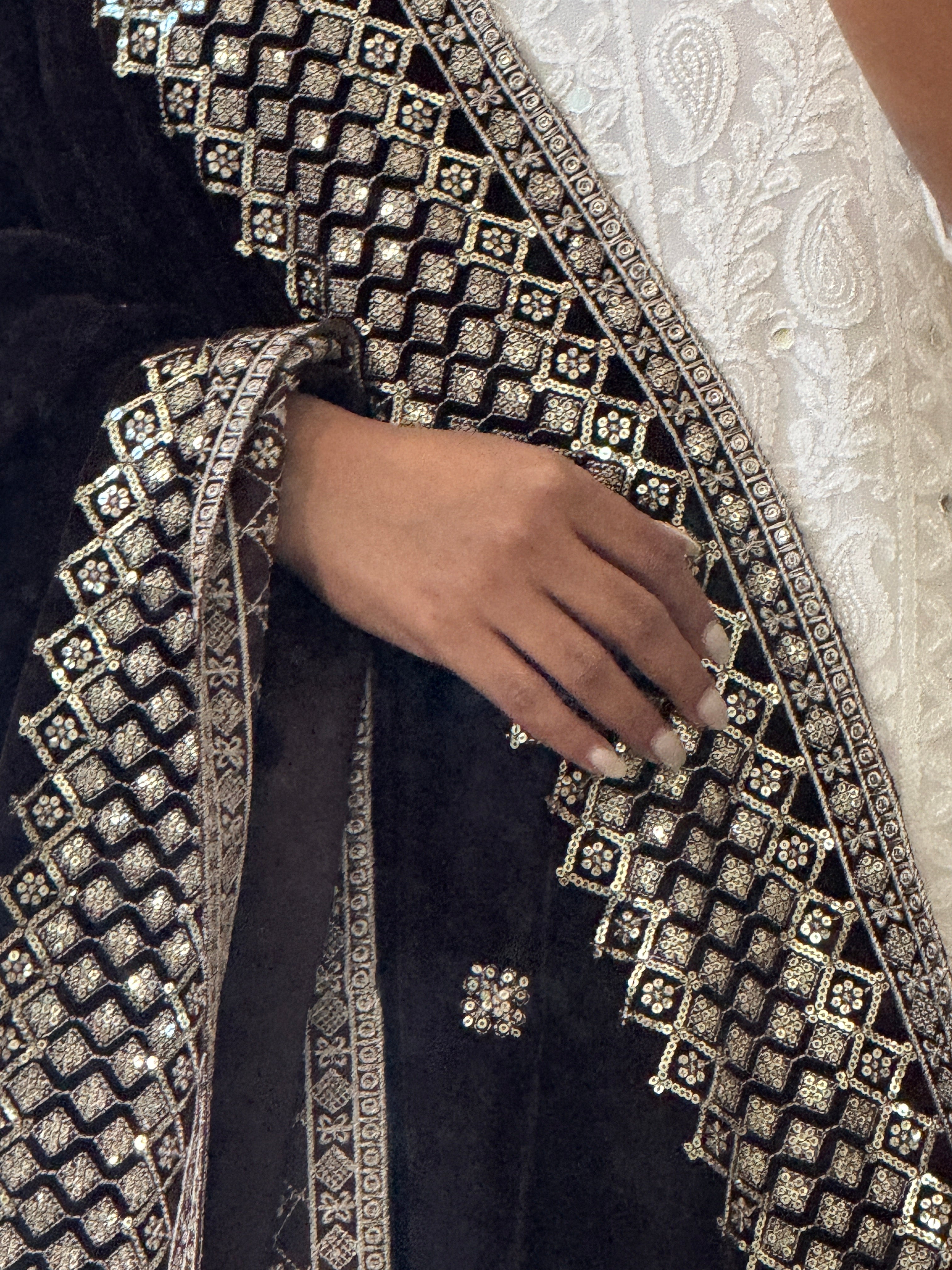 Velvet Sequence Border dupatta - dark brown