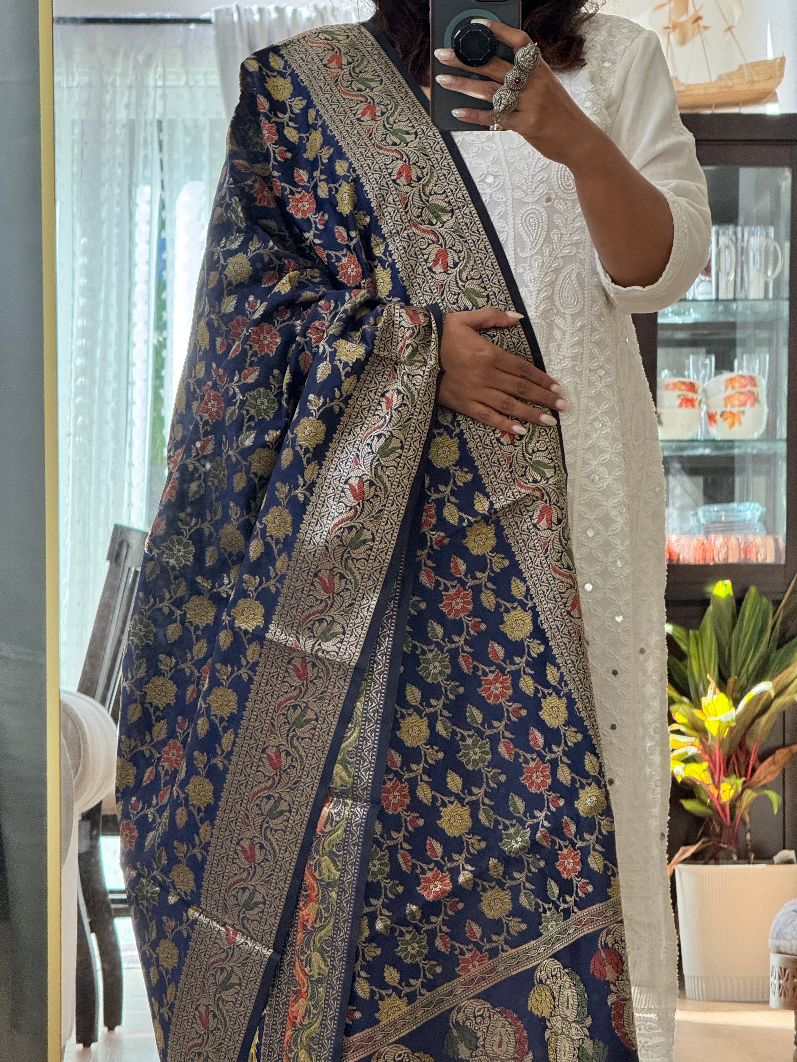 Banarasi Jama Work dupatta - navy