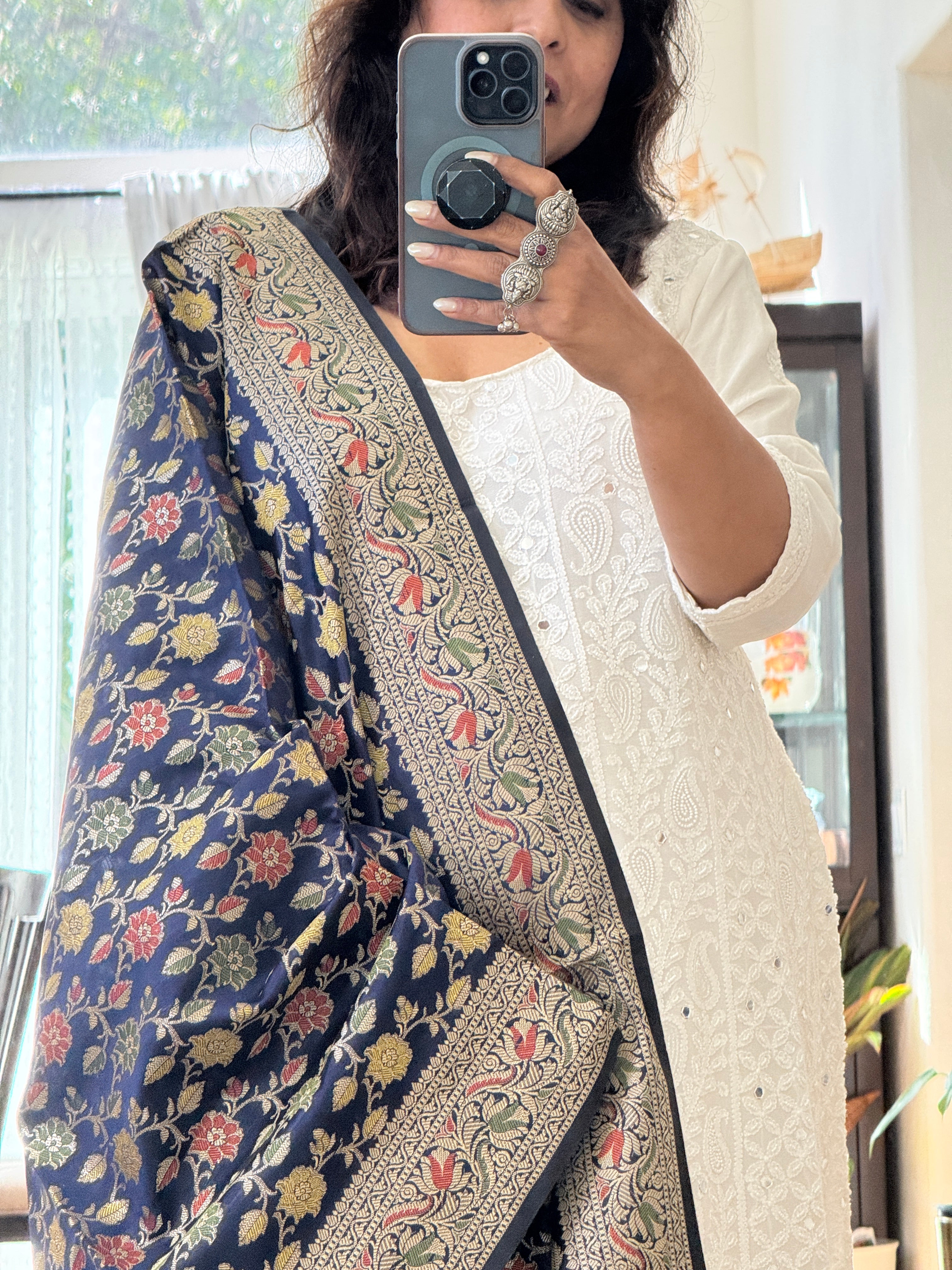 Banarasi Jama Work dupatta - navy