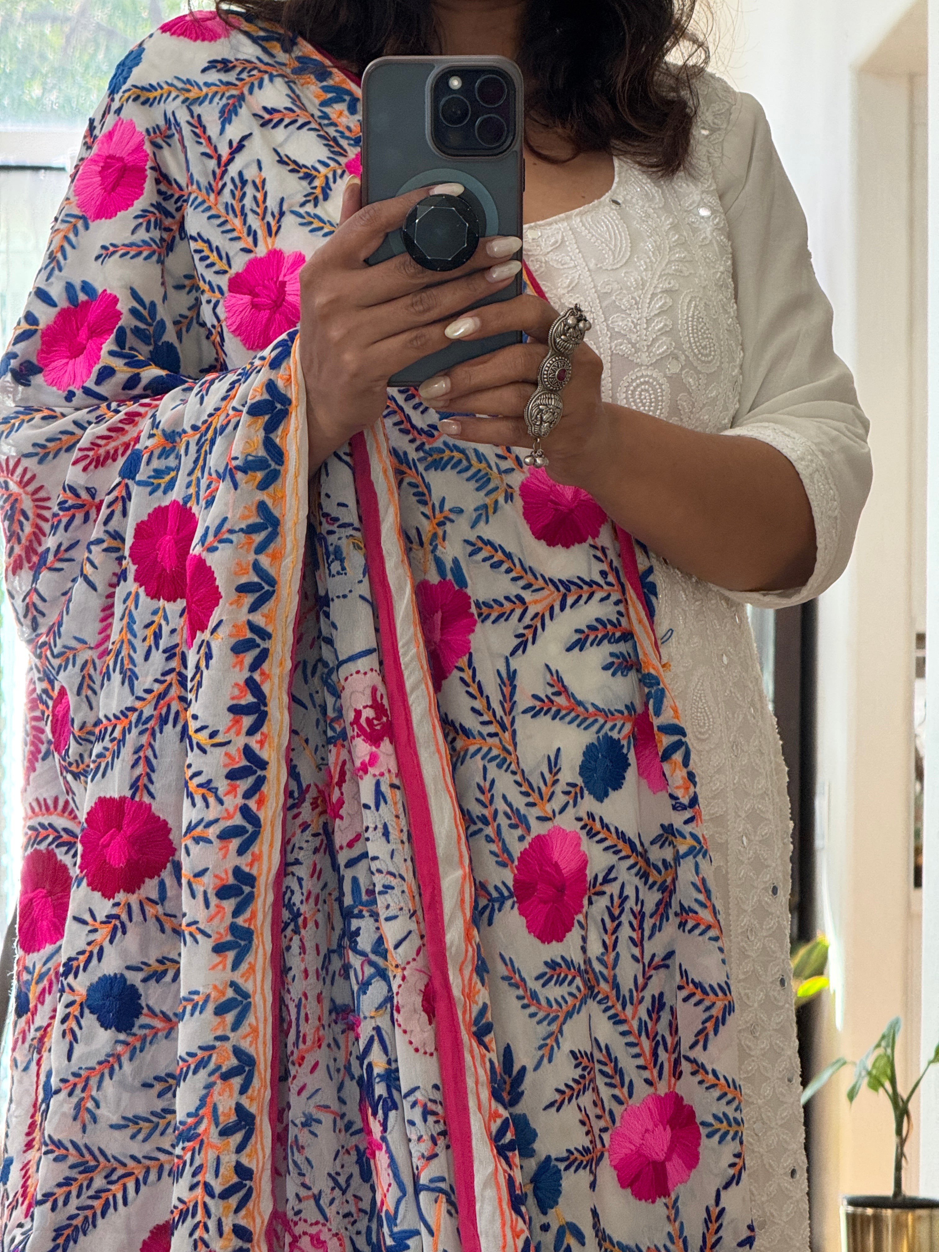 Georgette Fulkari Heavy dupatta - blue