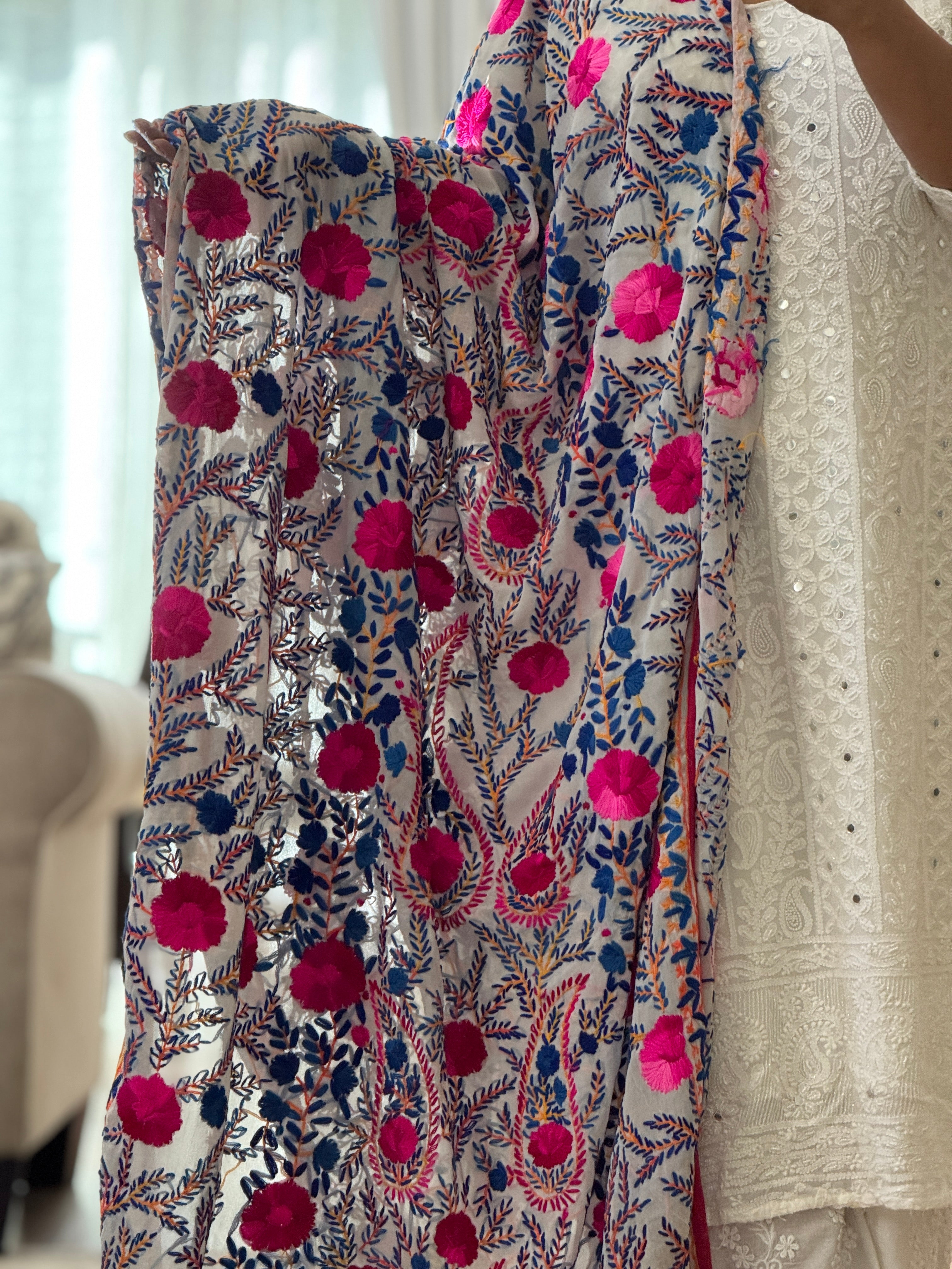 Georgette Fulkari Heavy dupatta - blue